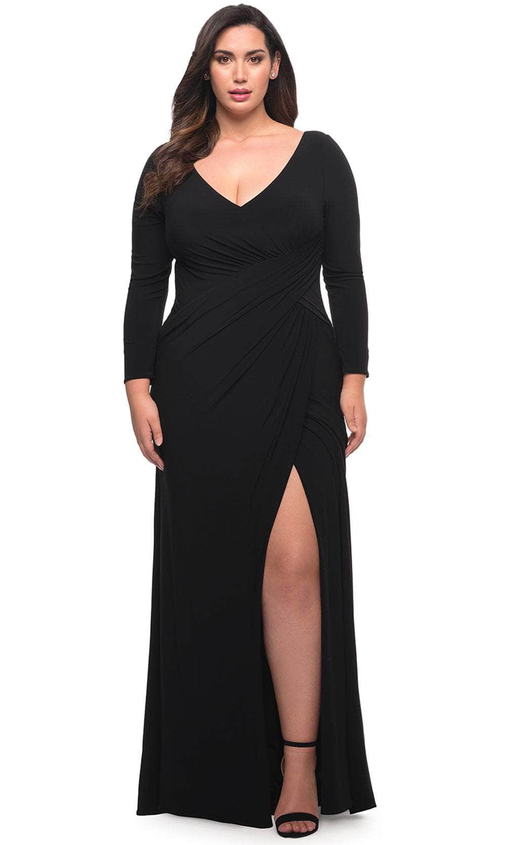 Image of La Femme 30071 - Long sleeve Ruched Long Dress