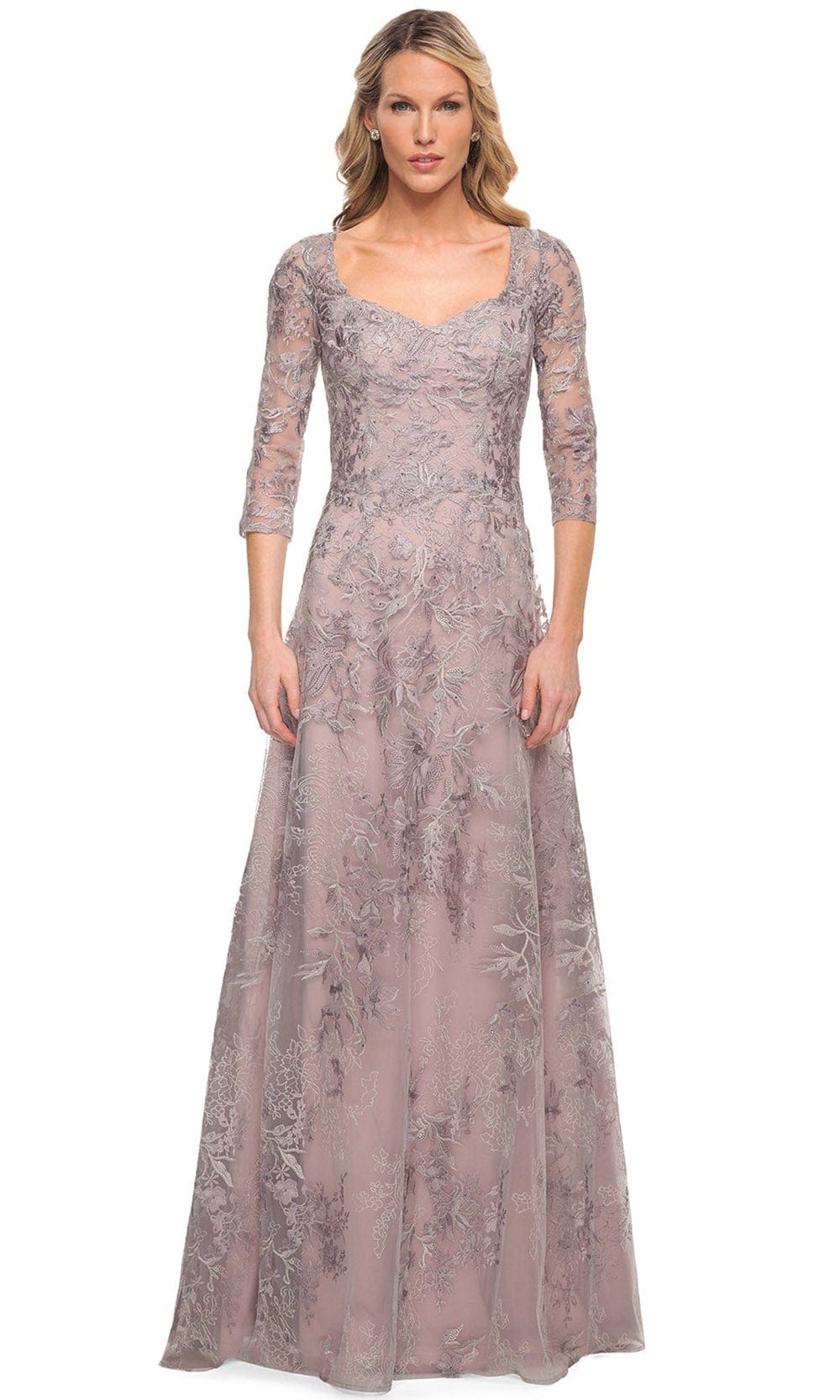 Image of La Femme 30078 - Embroidered Sheer Mother of the Groom Sheath Dress