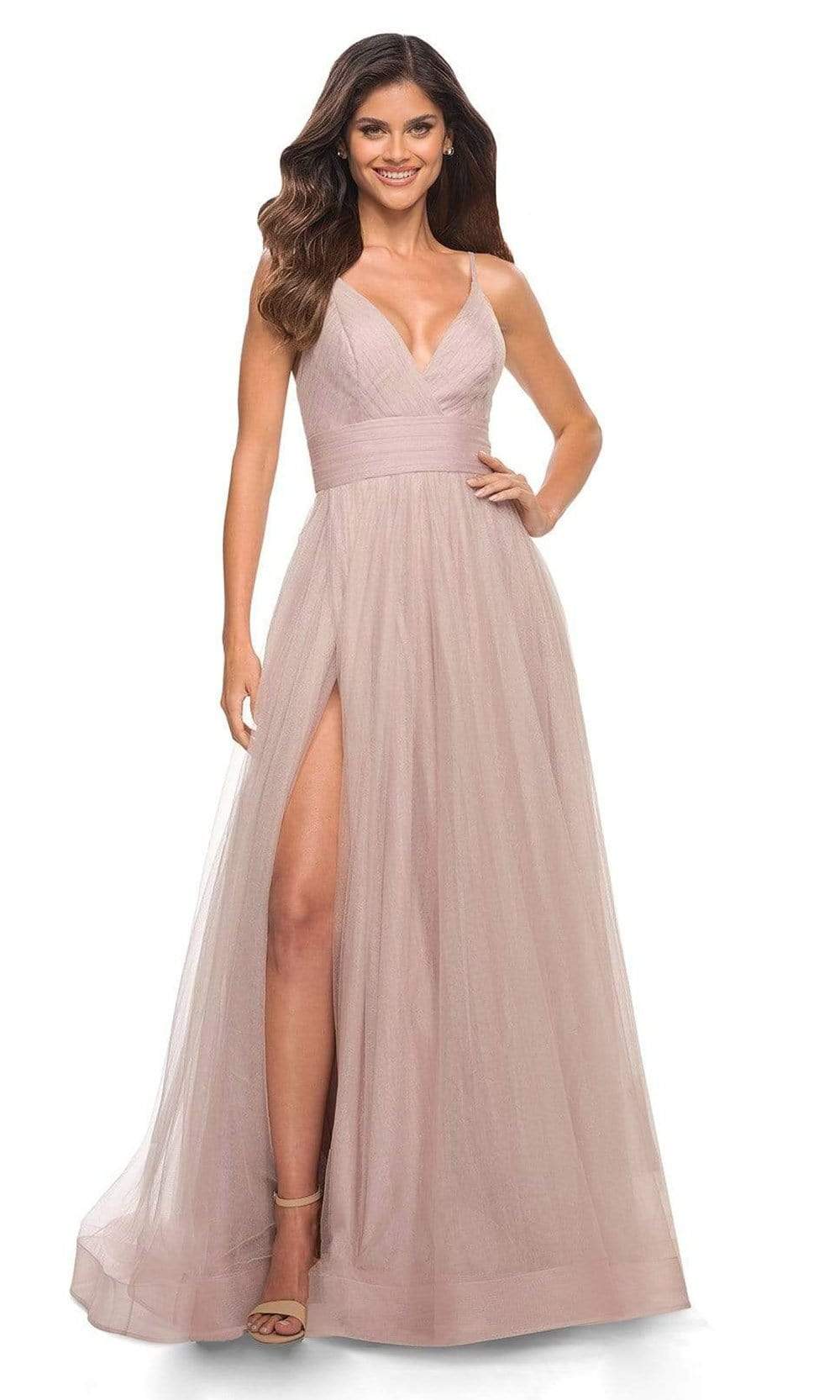 Image of La Femme - 30180 Spaghetti Strap Tulle A-Line Gown