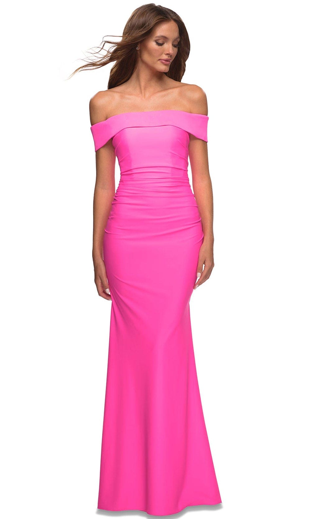 Image of La Femme 30421 - Draped Off-Shoulder Plus Size Prom Gown