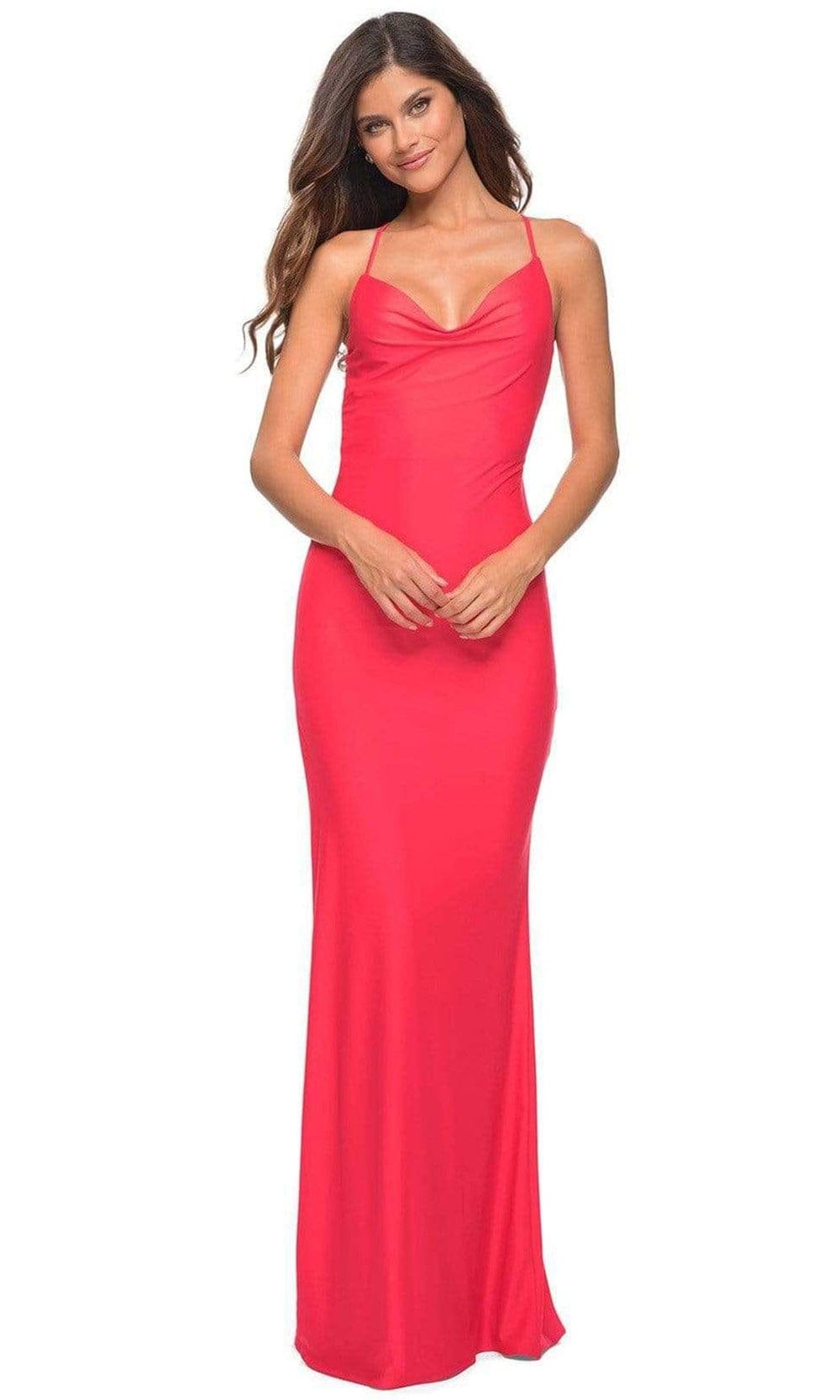 Image of La Femme - 30603 Cowl Neck Fitted Minimalist Gown
