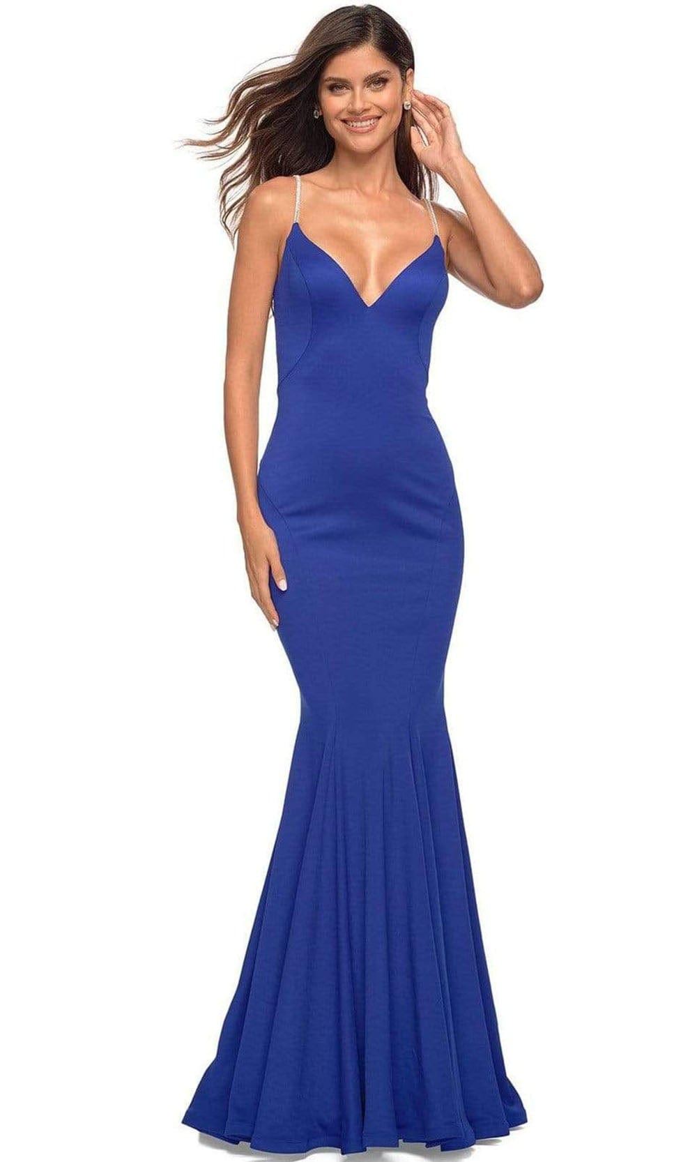 Image of La Femme - 30785 V-Neck Jersey Long Dress