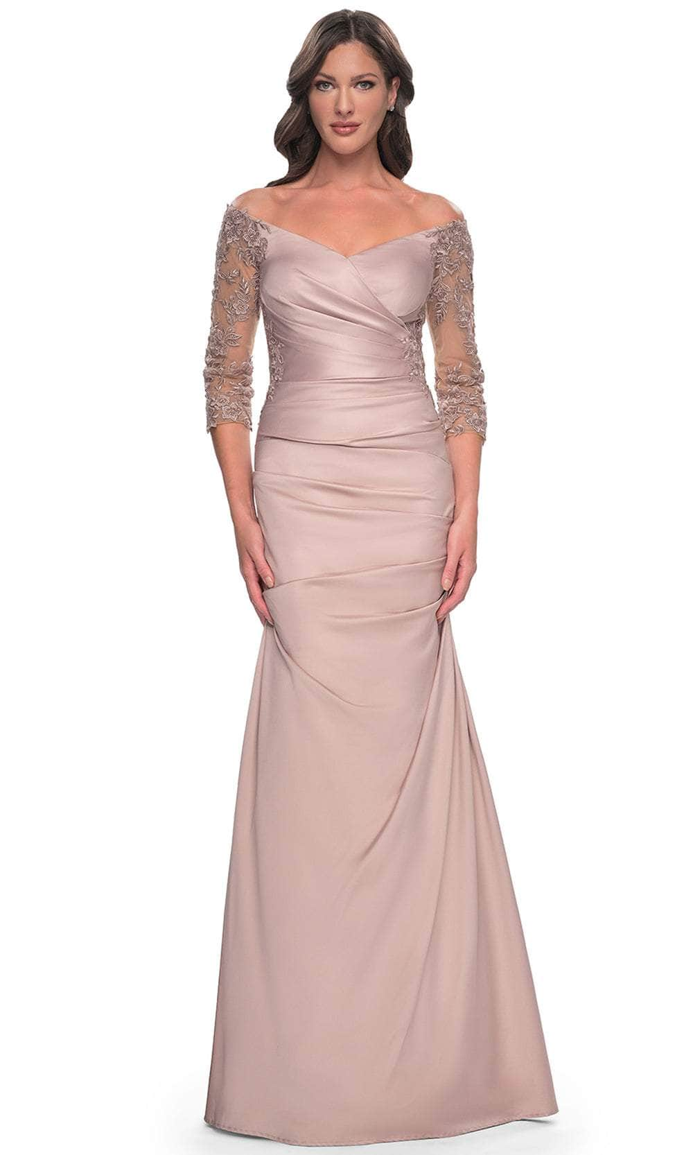 Image of La Femme 30853 - Trumpet Satin Evening Dress