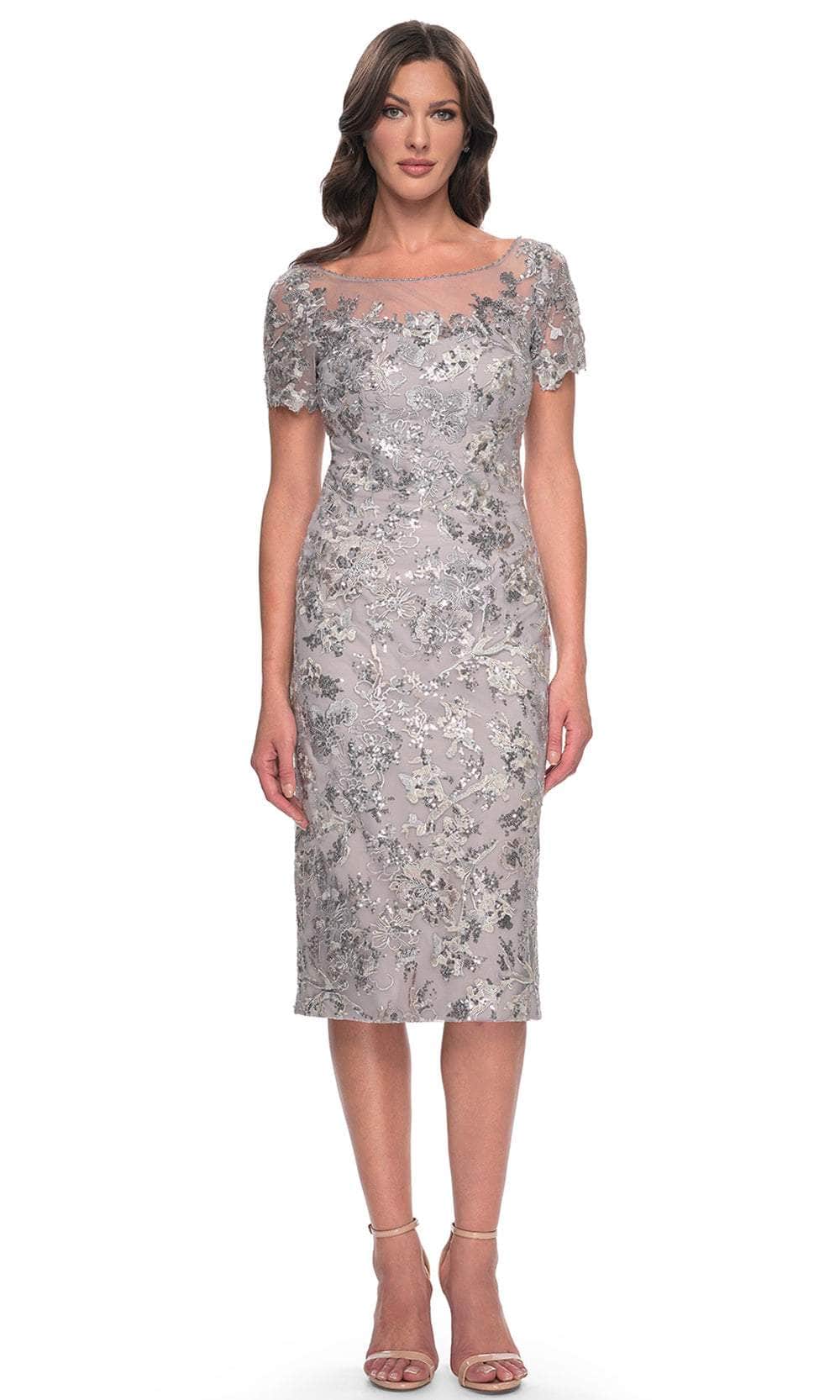 Image of La Femme 30854 - Short Sleeve Embroidered Knee-Length Dress