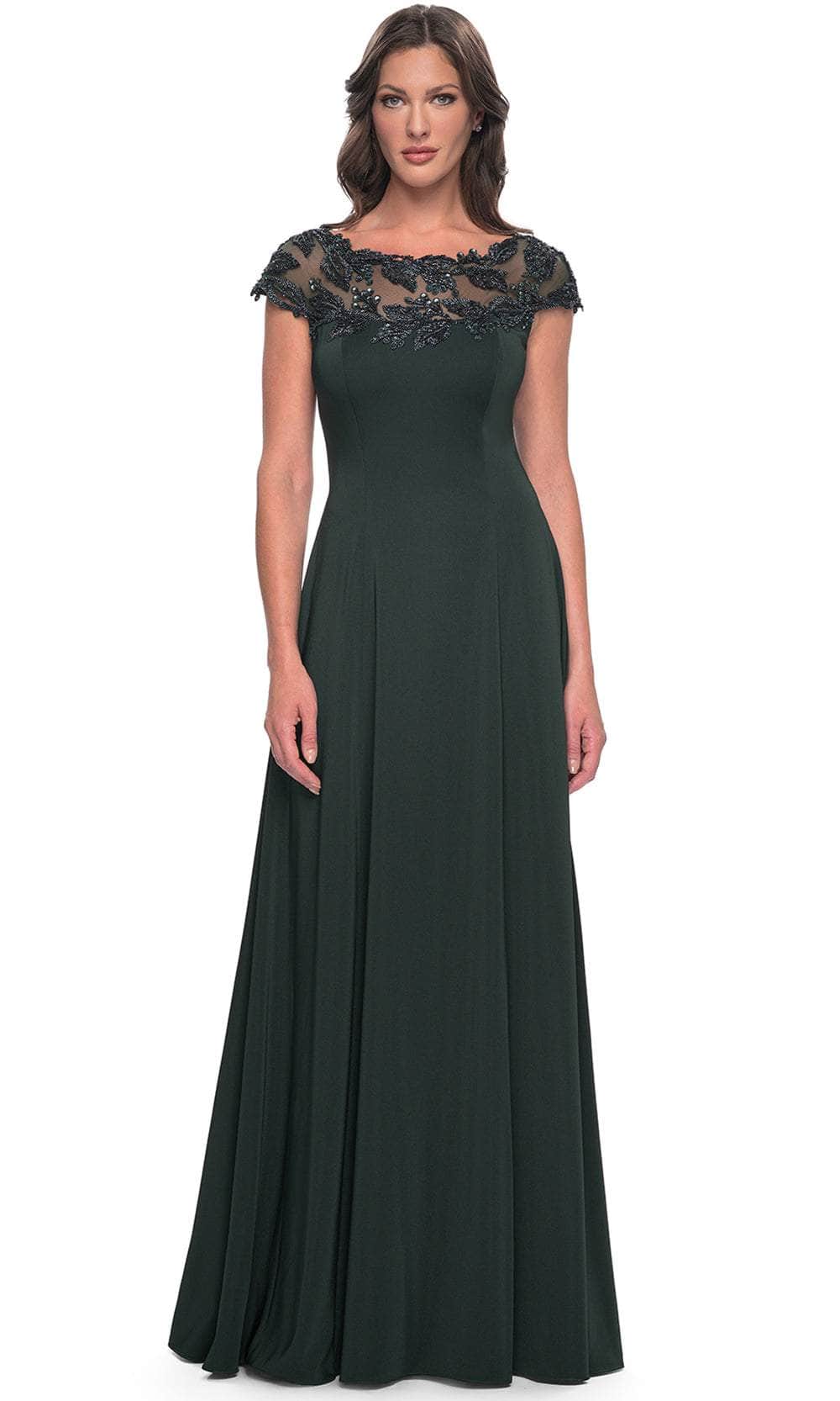 Image of La Femme 31195 - Cap Sleeve Applique Evening Dress