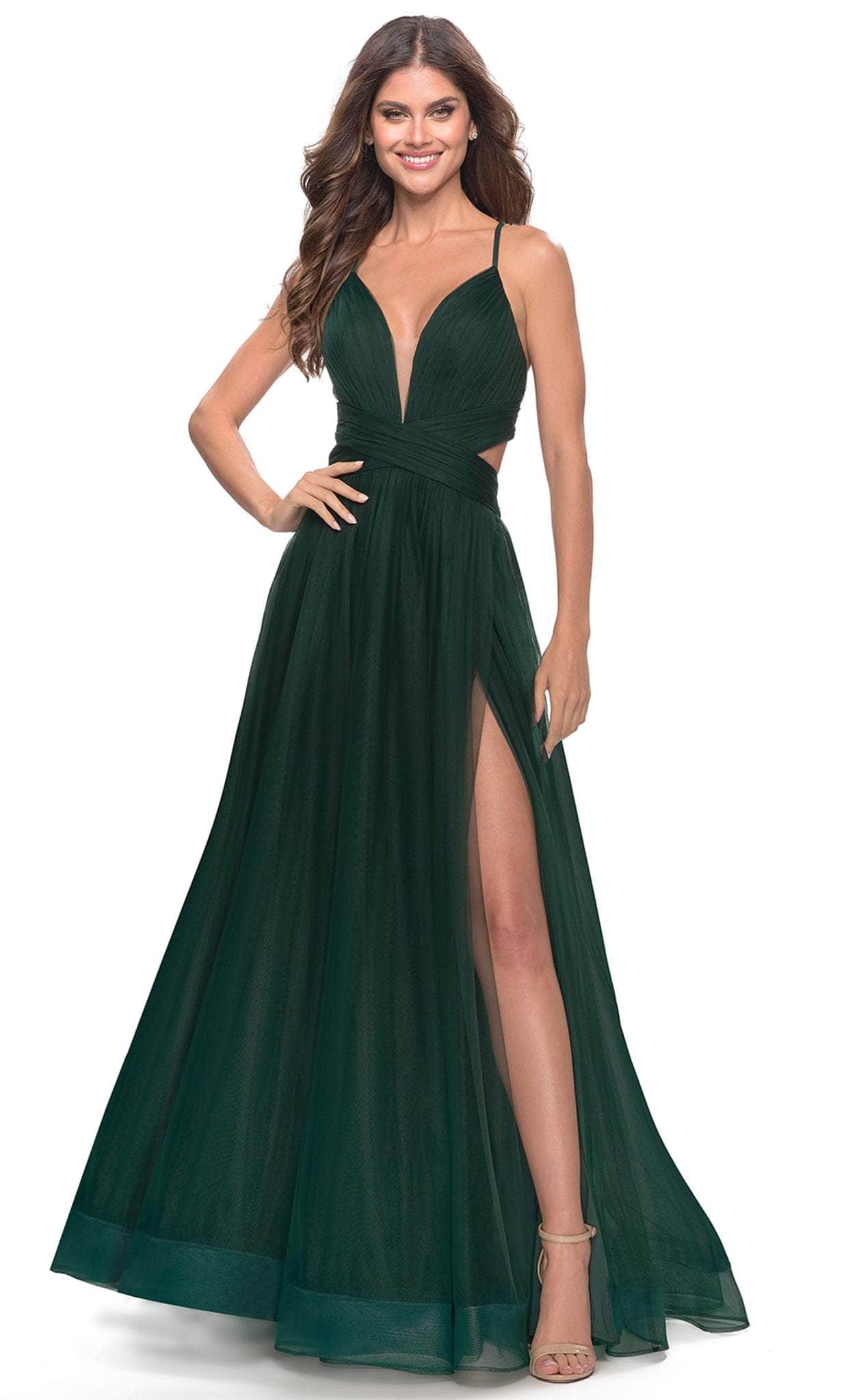 Image of La Femme 31347 - Ruched Side Cutout Evening Dress