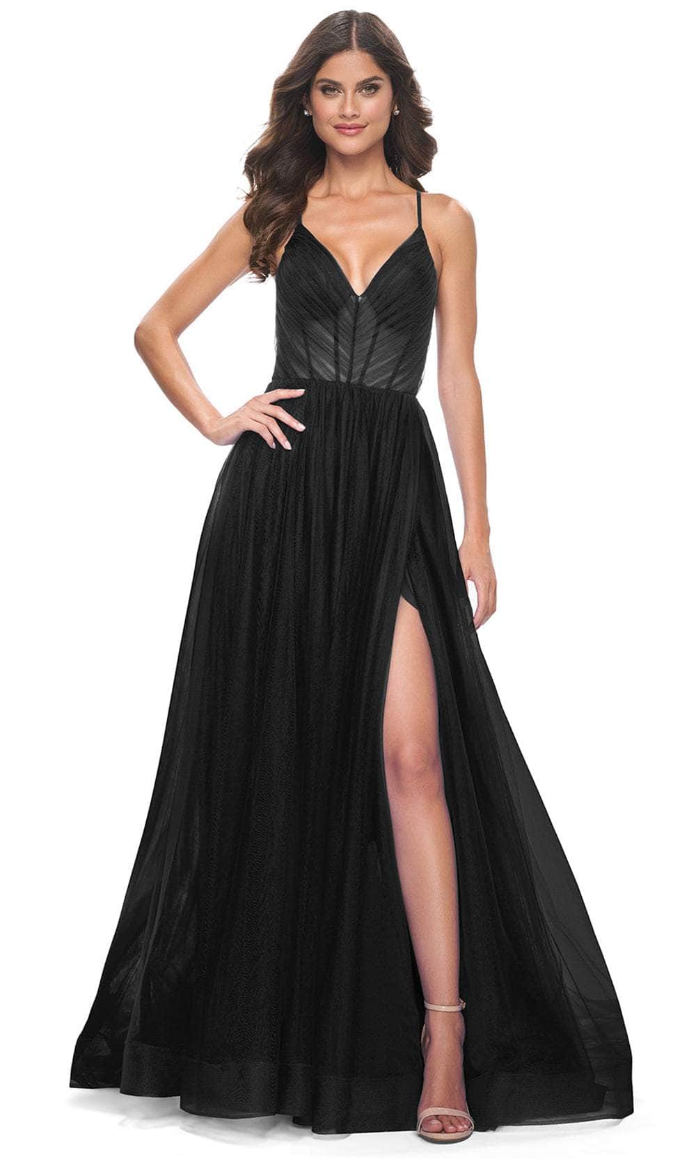 Image of La Femme 31457 - Spaghetti Strap Tulle A-Line Prom Dress