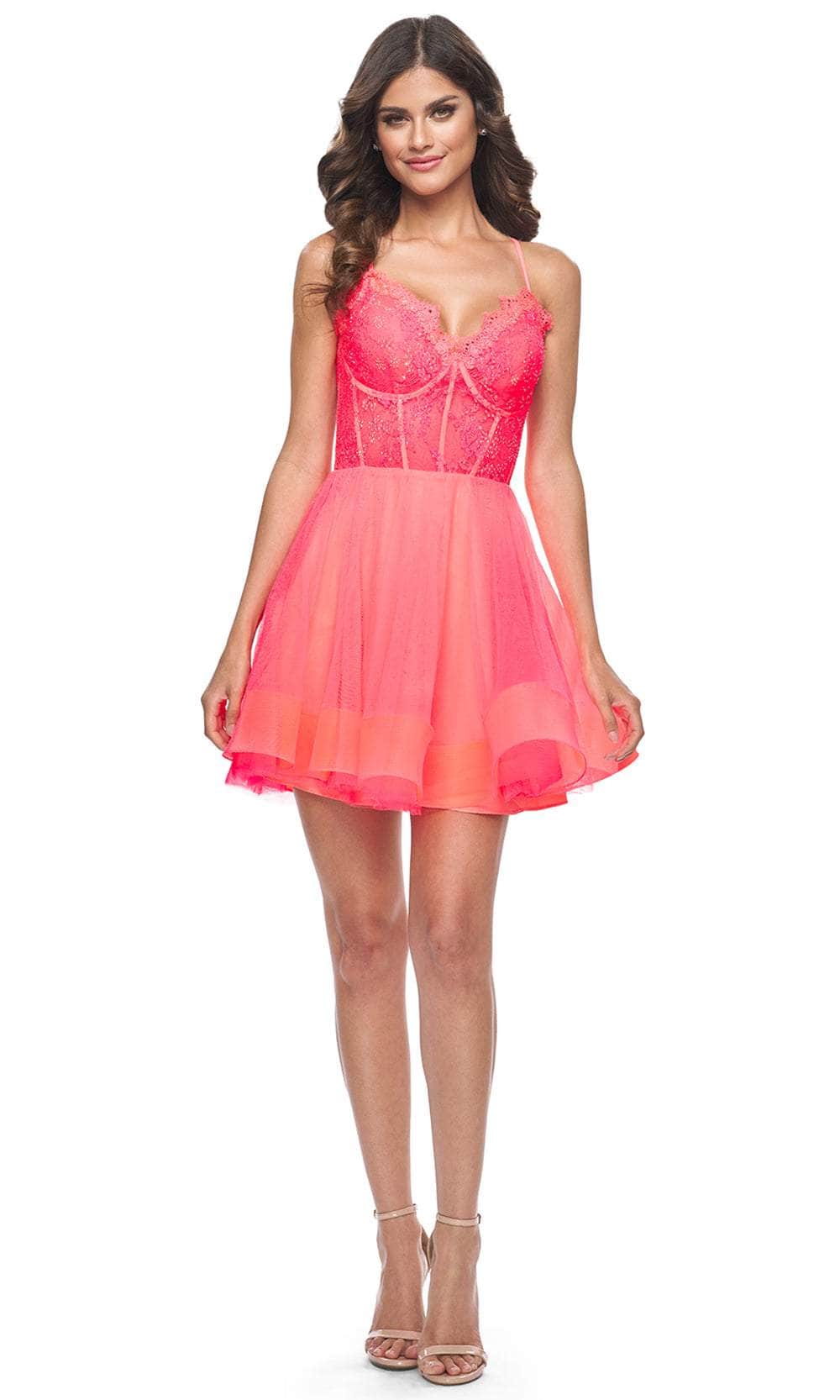 Image of La Femme 31469 - Beaded Lace Sweetheart Cocktail Dress