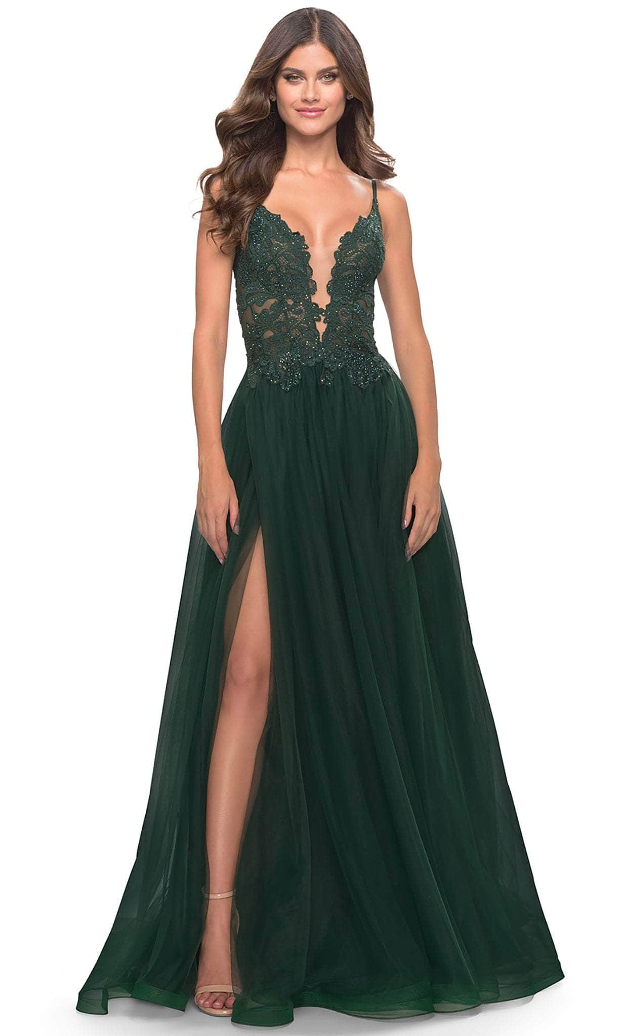 Image of La Femme 31507 - Lace High Slit Prom Dress