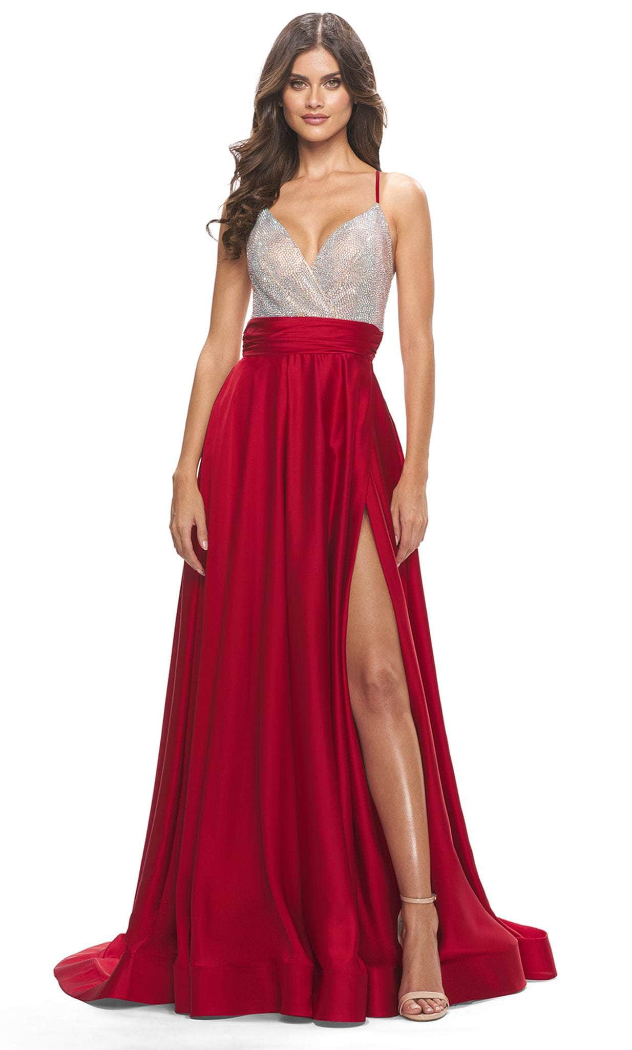 Image of La Femme 31592 - Beaded Satin A-Line Prom Dress