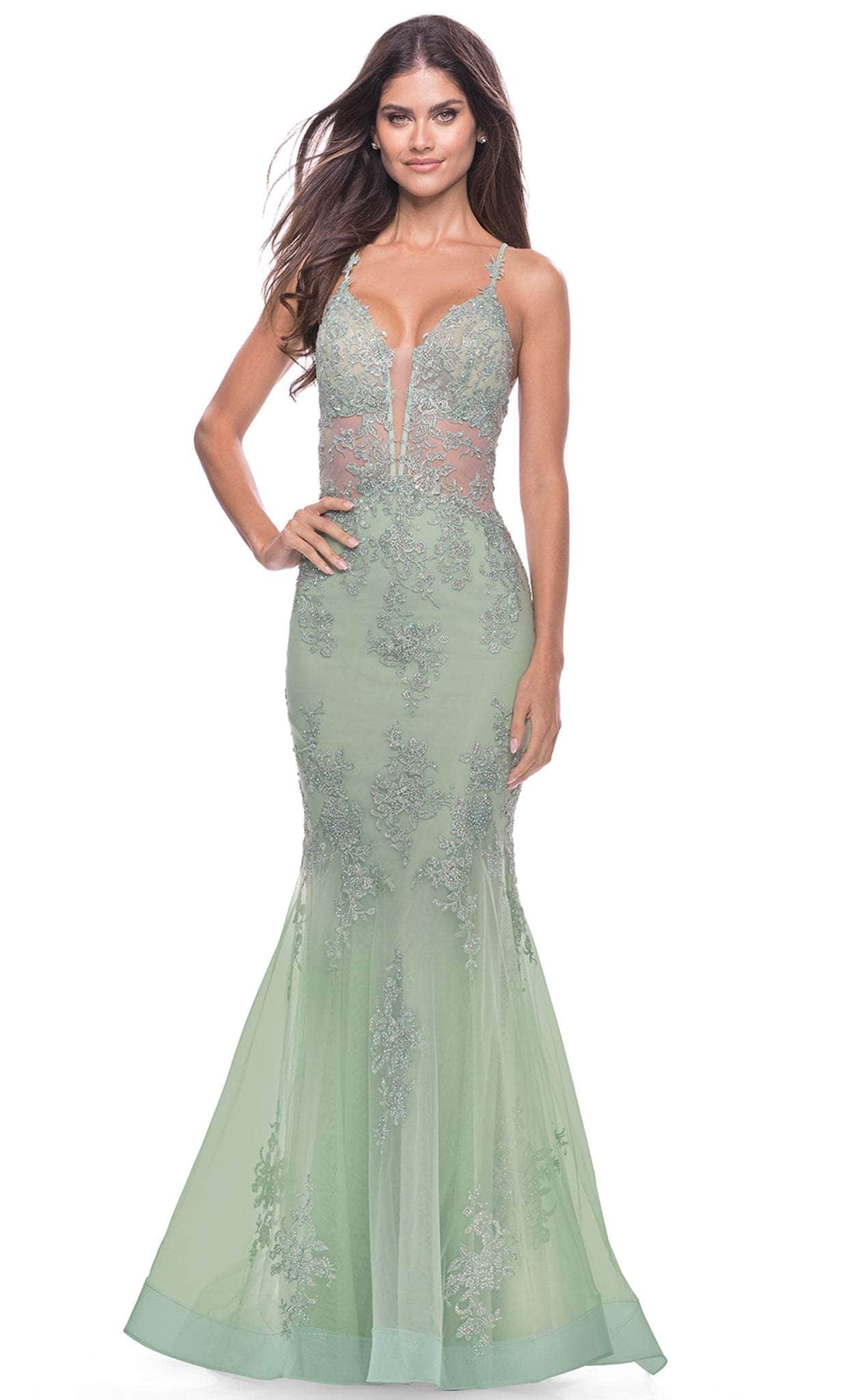 Image of La Femme 31598 - Tulle Trumpet Embroidered Gown