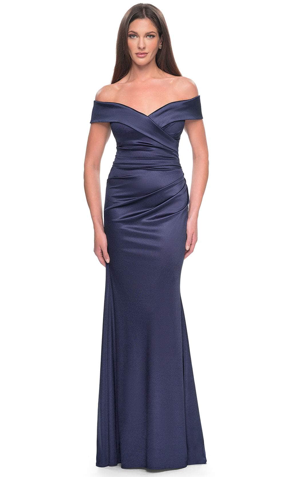 Image of La Femme 31621 - Off Shoulder Satin Evening Dress