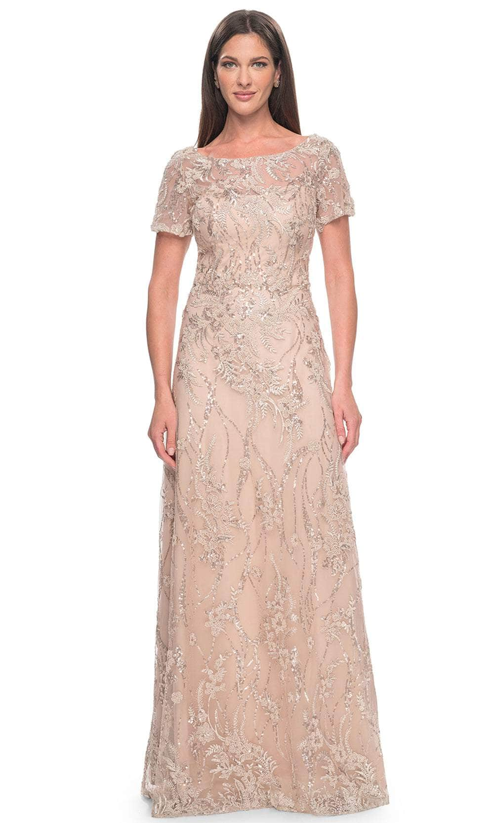 Image of La Femme 31639 - Short Sleeve Beaded Long Dress