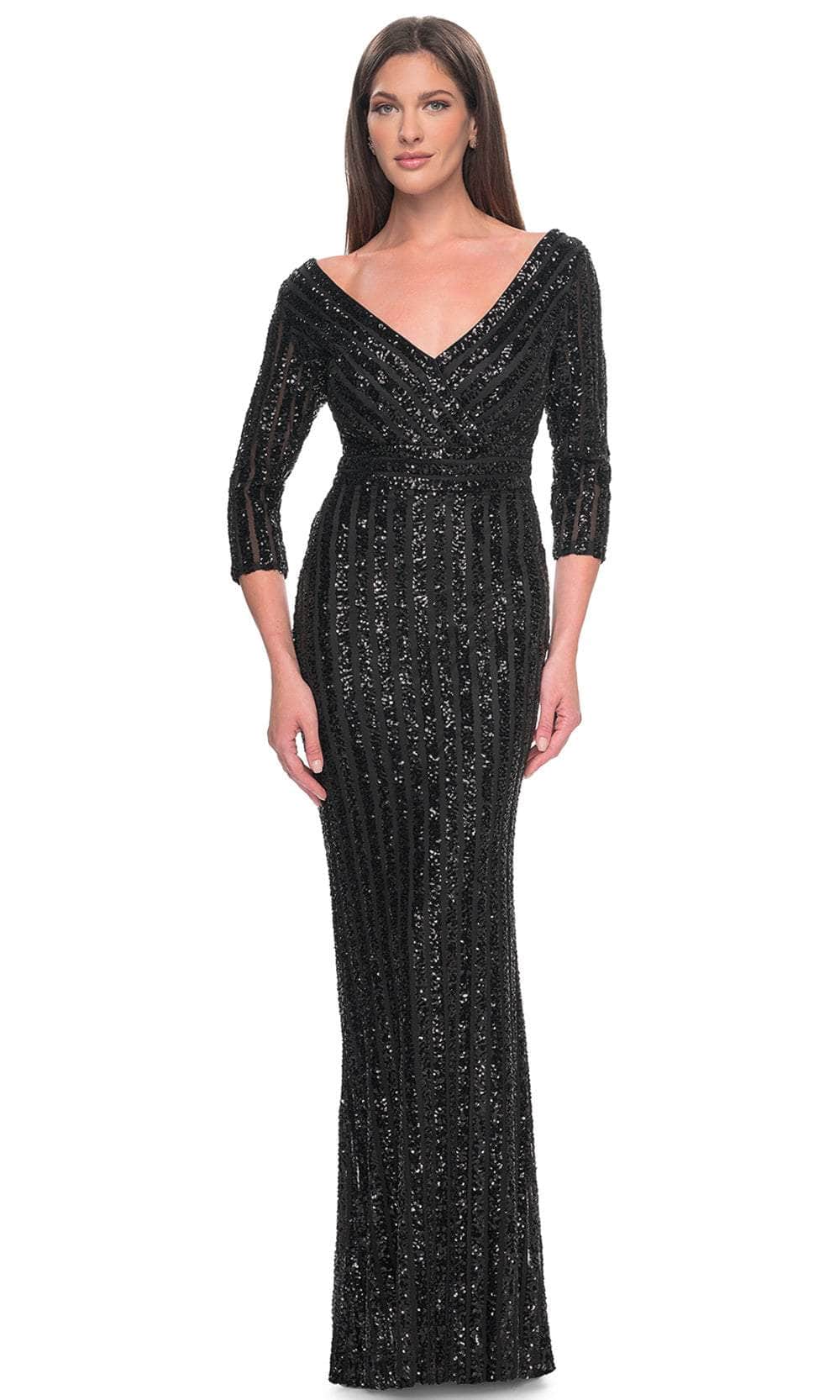 Image of La Femme 31681 - Sequin Embellished V-Neck Evening Dress