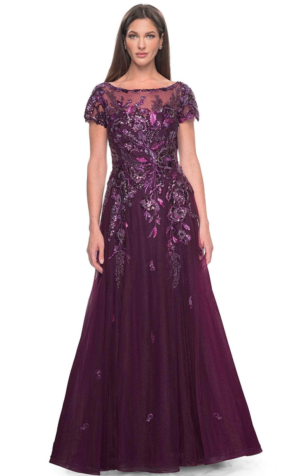 Image of La Femme 31712 - Floral Lace Applique A-line Evening Dress
