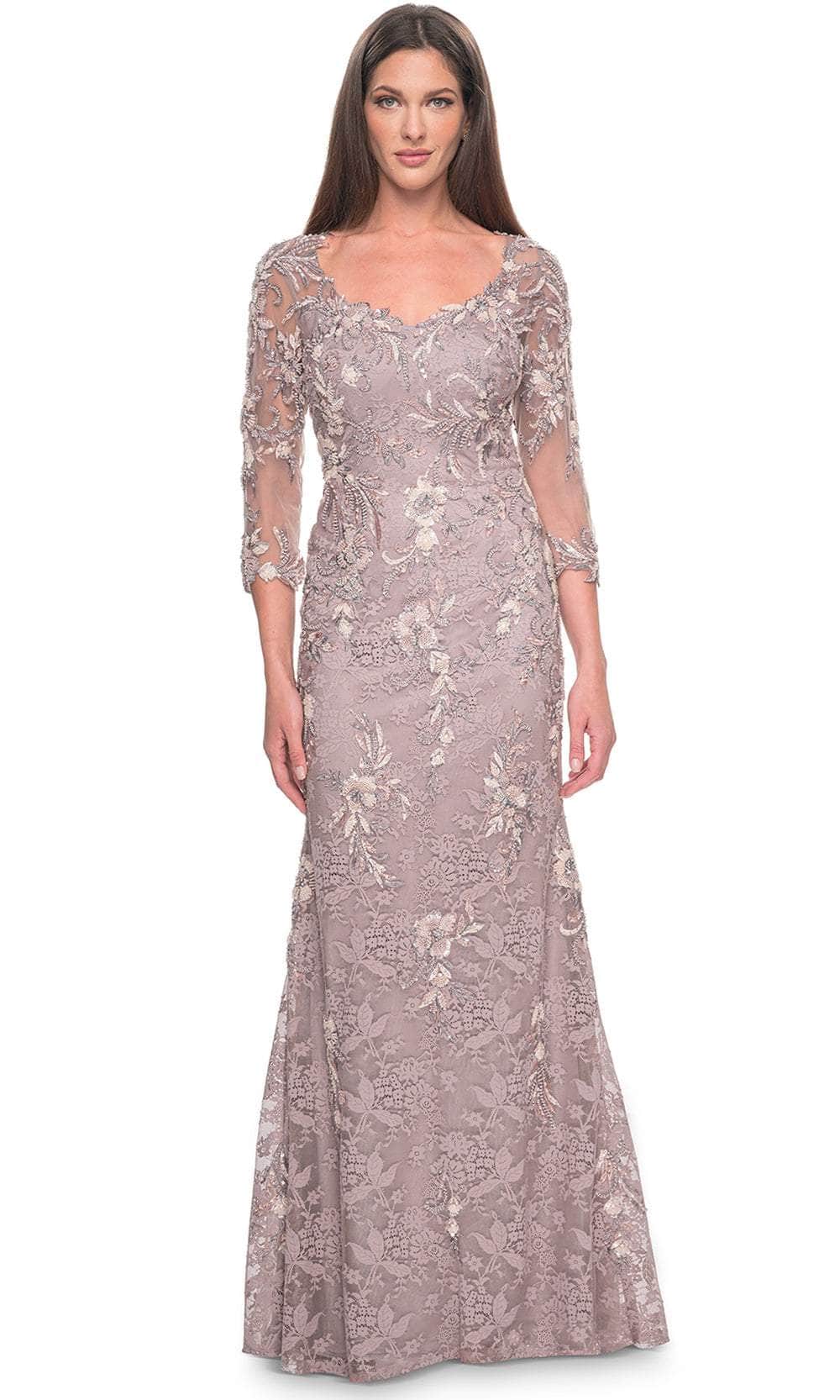 Image of La Femme 31796 - Beaded Quarter Sleeve Evening Dress