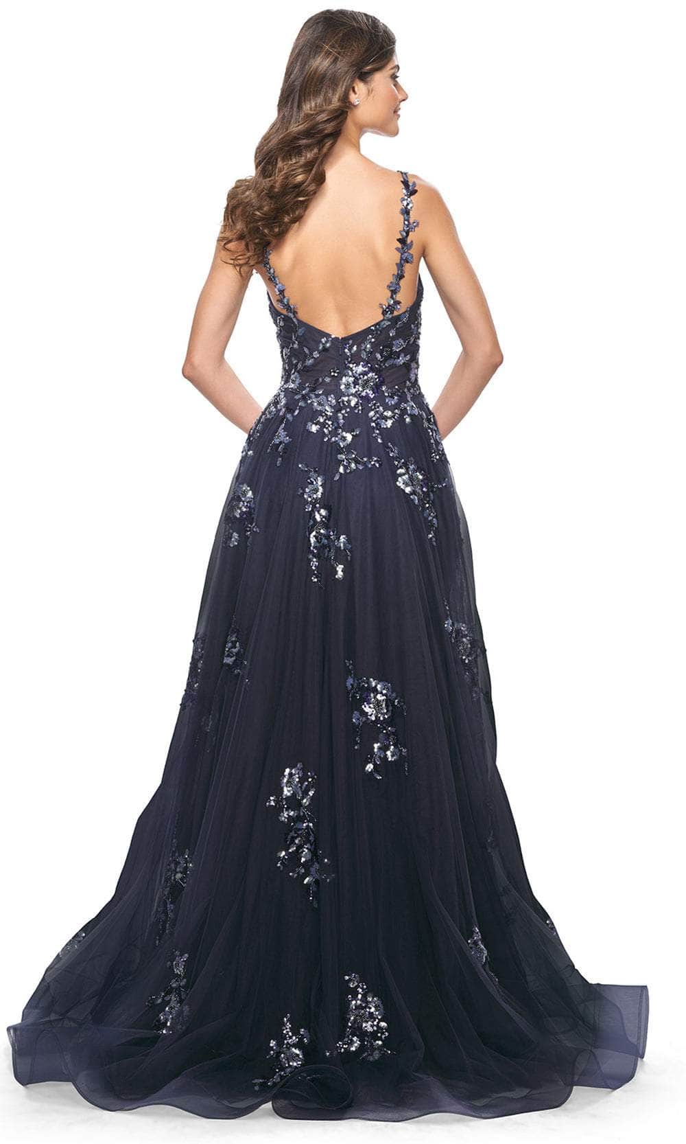 Image of La Femme 31936 - Floral Applique V-Neck Prom Gown