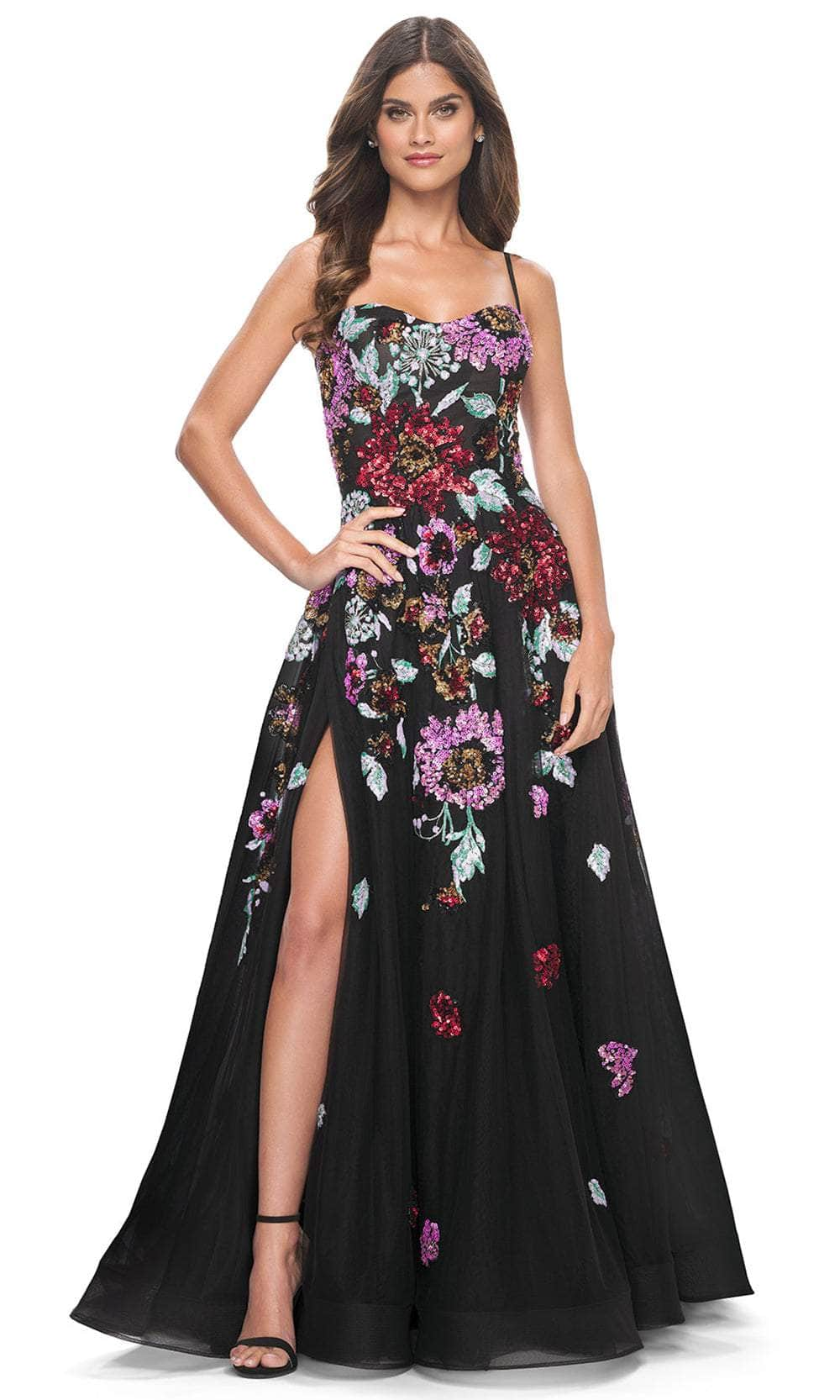 Image of La Femme 32019 - Floral Sequin Embellished A-Line Prom Gown