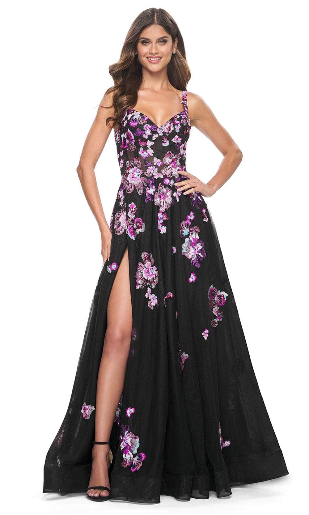 Image of La Femme 32030 - Sequin Floral Embroidered A-Line Prom Gown