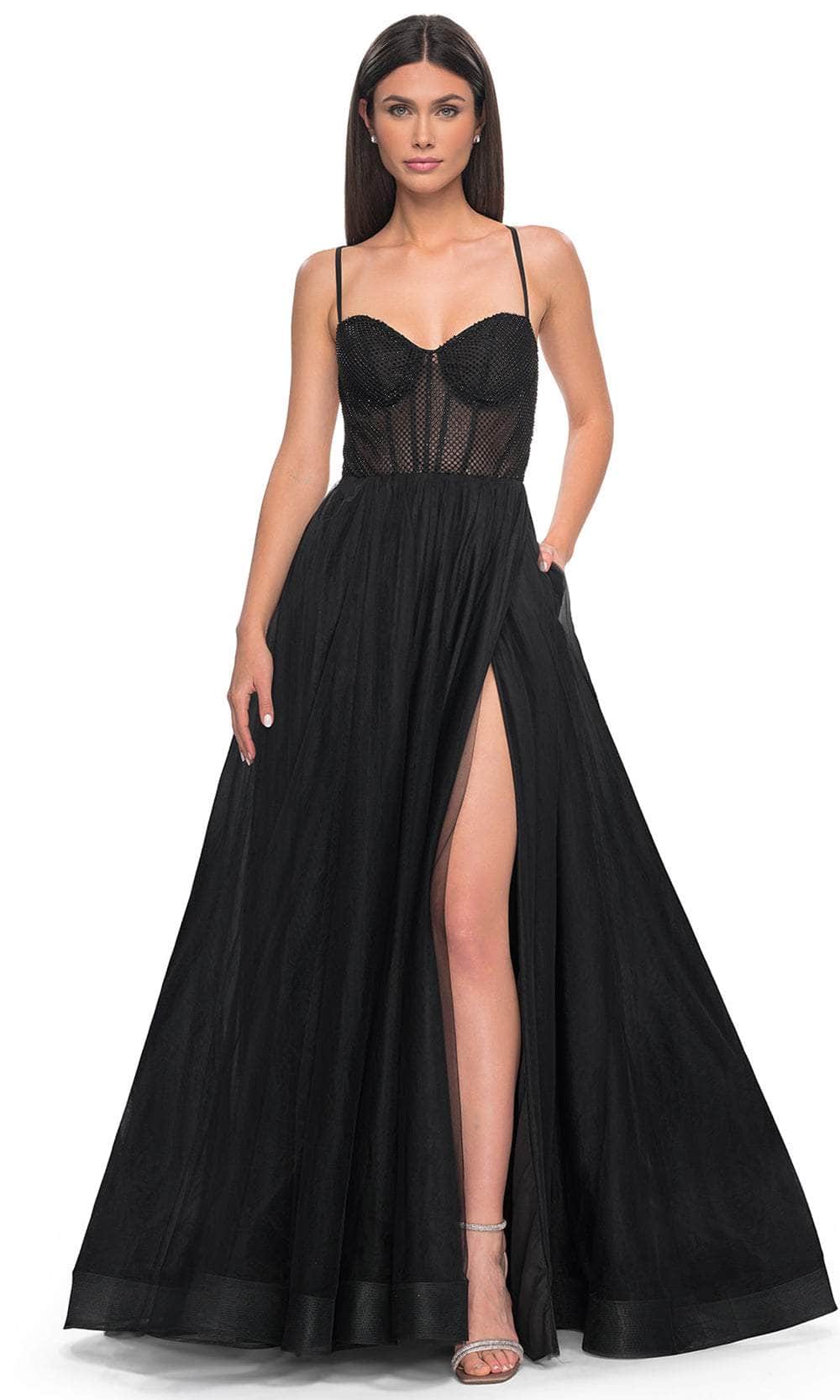Image of La Femme 32135 - Fishnet Bodice Prom Dress