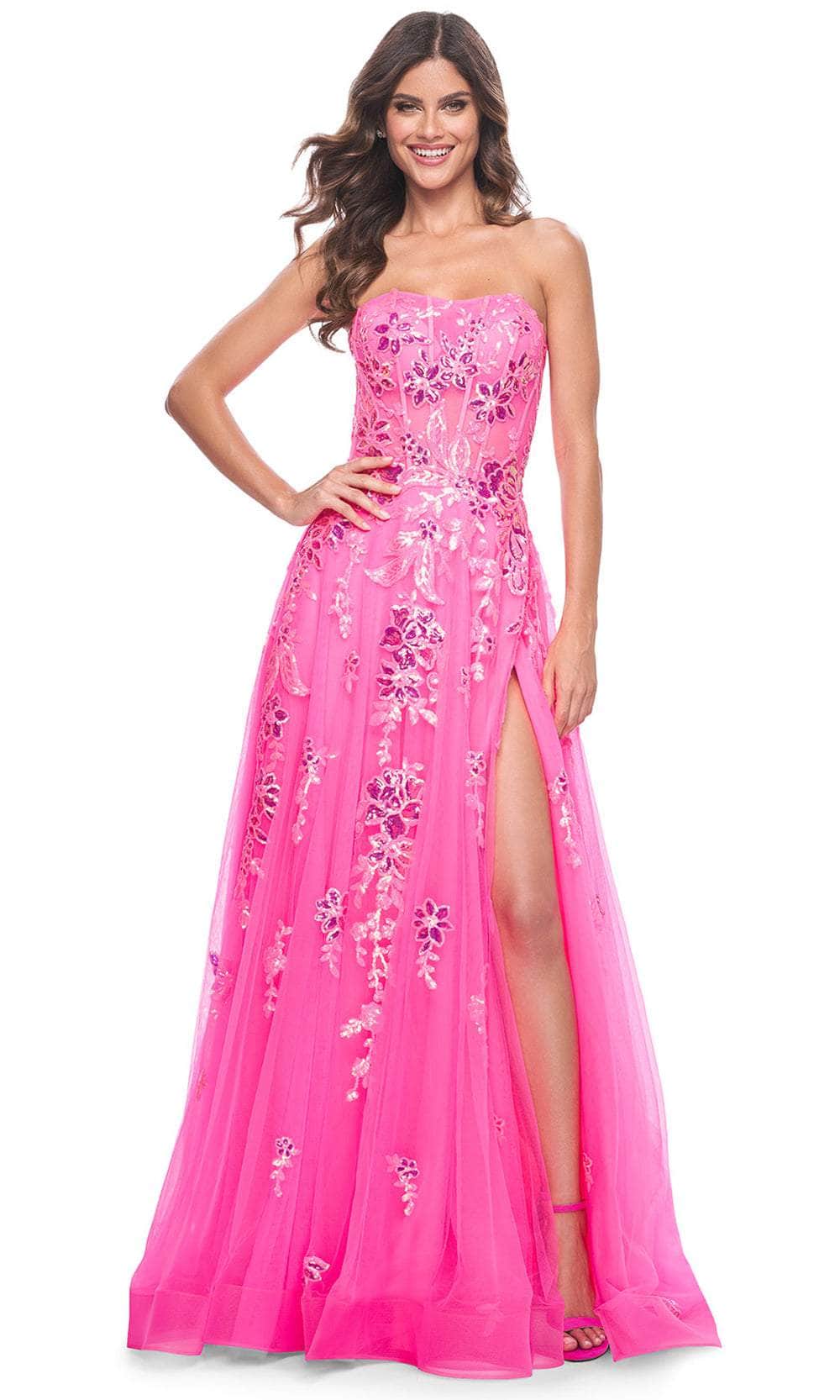 Image of La Femme 32137 - Strapless Sequin Floral Prom Gown