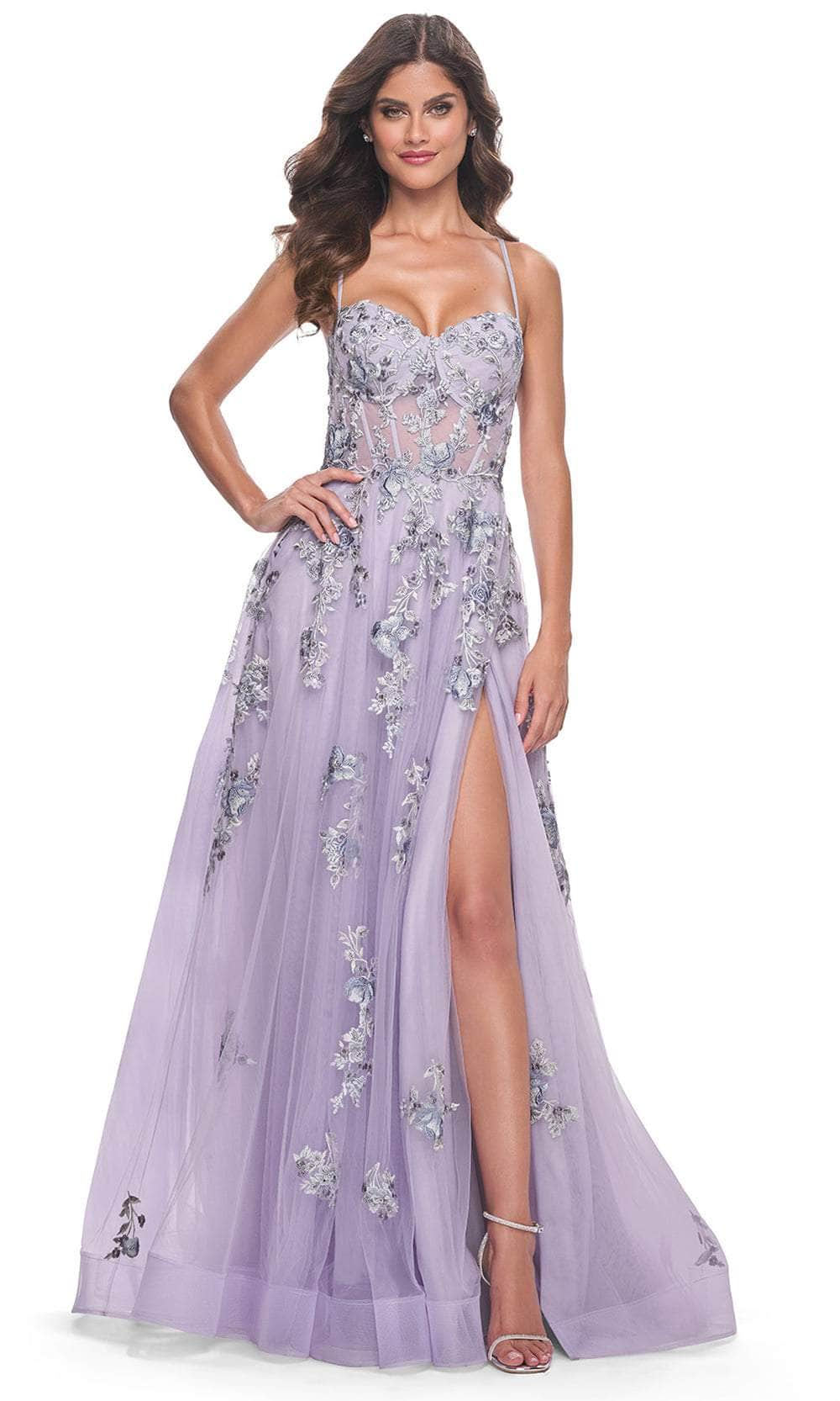 Image of La Femme 32221 - Lace Applique A-Line Prom Gown