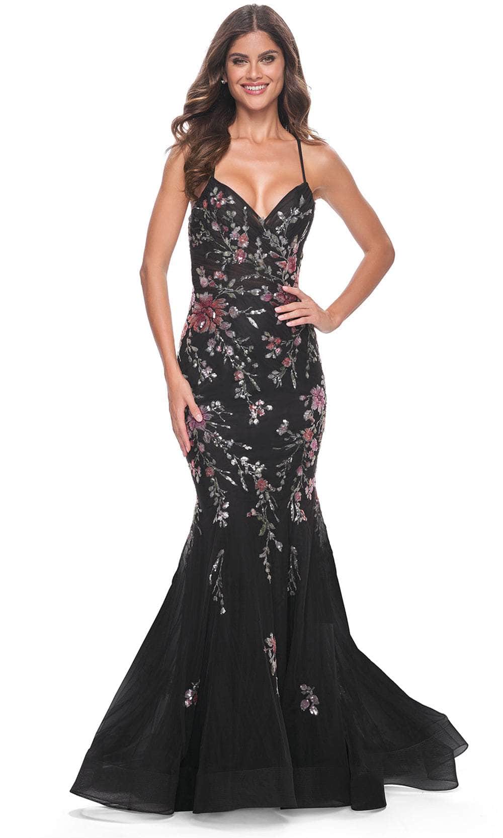Image of La Femme 32246 - Lace-Up Back Mermaid Prom Gown