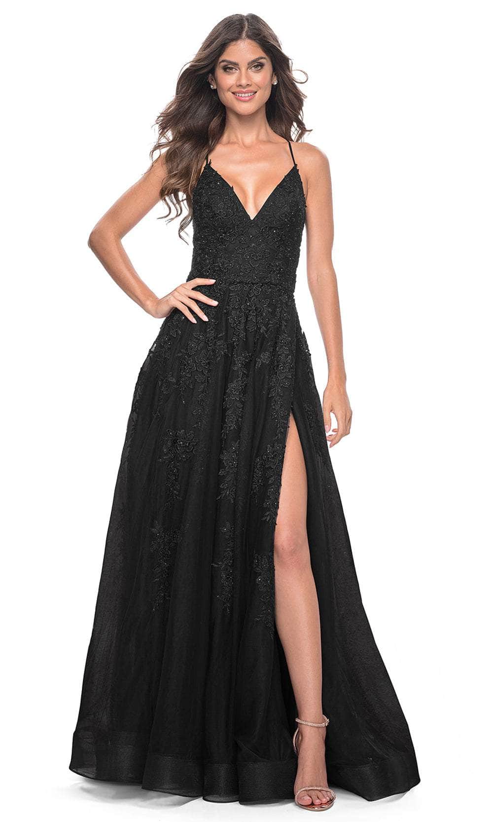 Image of La Femme 32303 - V-Neck Embroidered Tulle Prom Gown