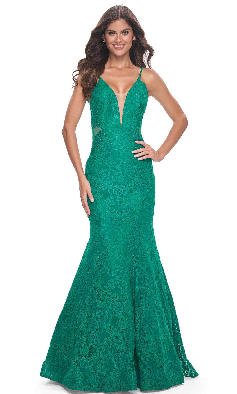 Image of La Femme 32315 - V-Neck Lace Mermaid Prom Gown