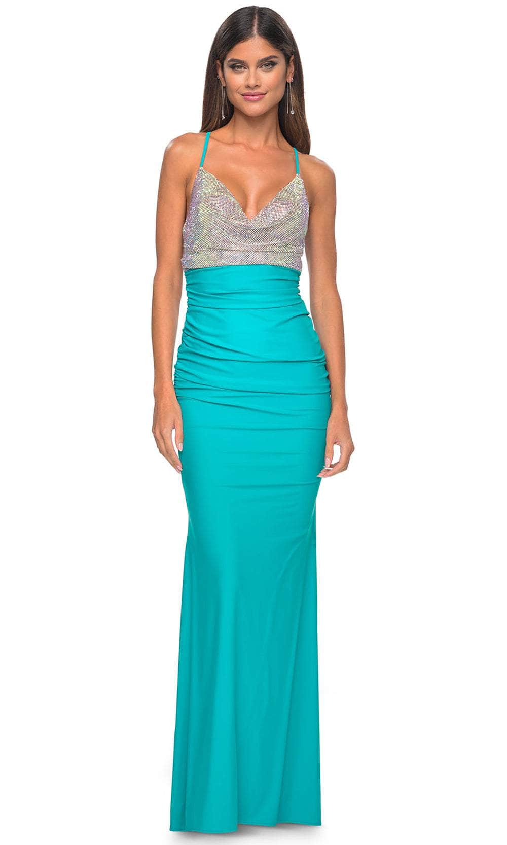 Image of La Femme 32320 - Draped Metallic Prom Dress