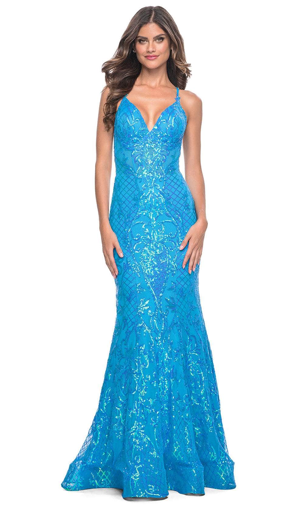 Image of La Femme 32337 - Sequin Ornate Deep V-Neck Prom Gown