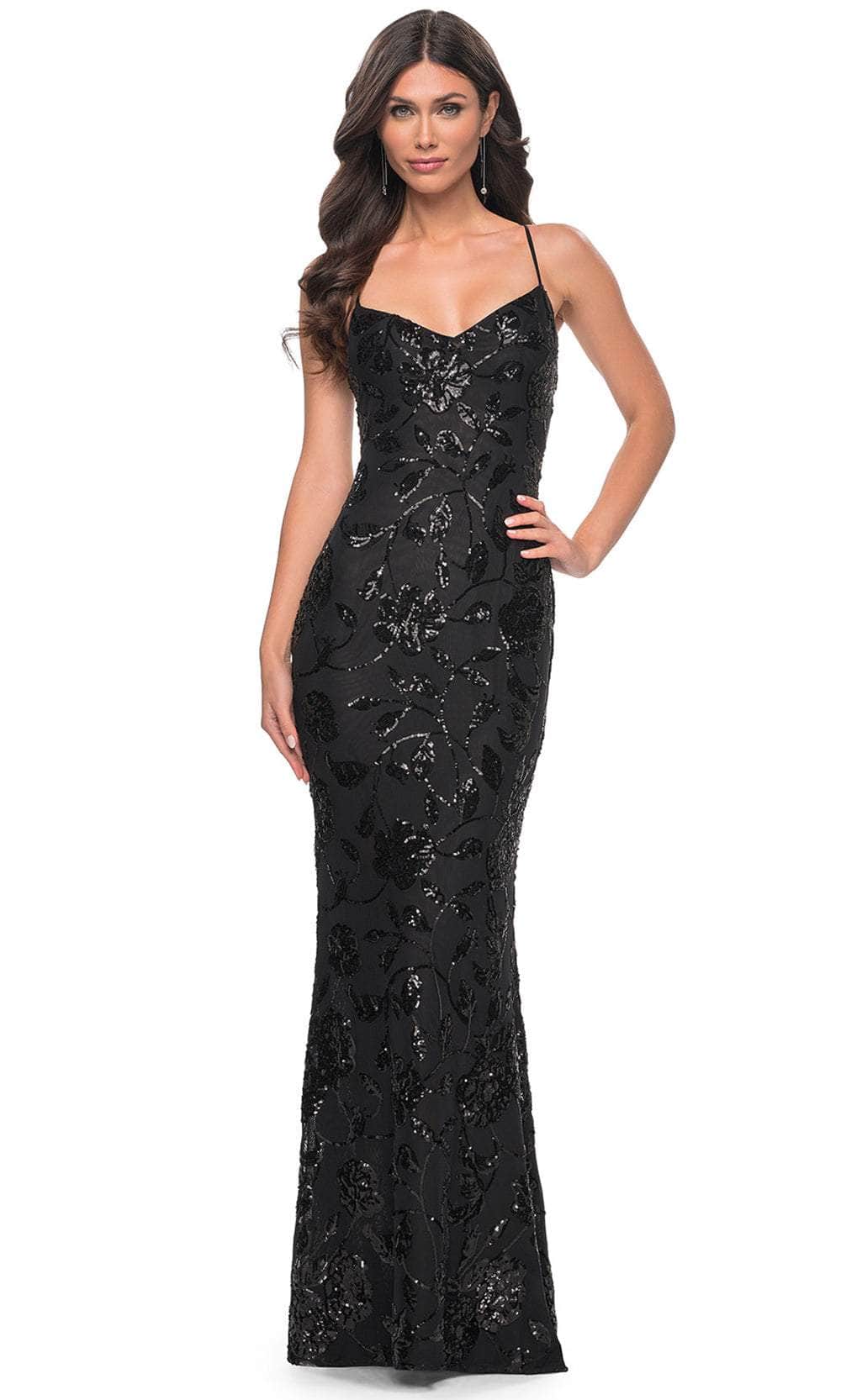 Image of La Femme 32415 - Floral Sequin Sleeveless Prom Gown