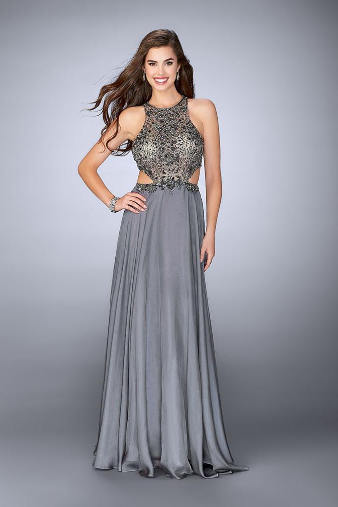 Image of La Femme Gigi - 23761 Elaborate Bateau Illusion Long Evening Gown