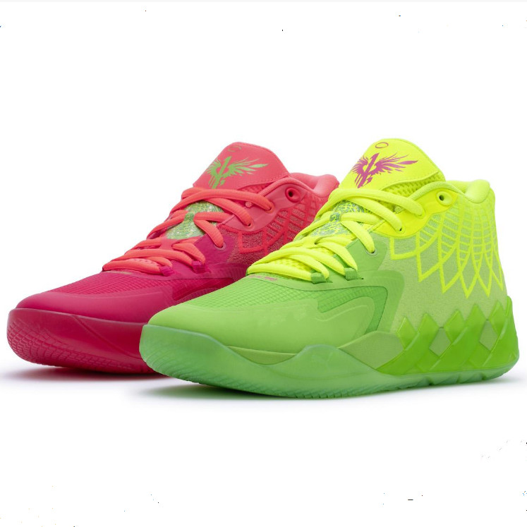 Image of LaMelo Ball MB01 Rick Morty Mens Basketball Shoes Grey Red Purple Glimmer pink green black Sport Shoe Trainner Sneakers