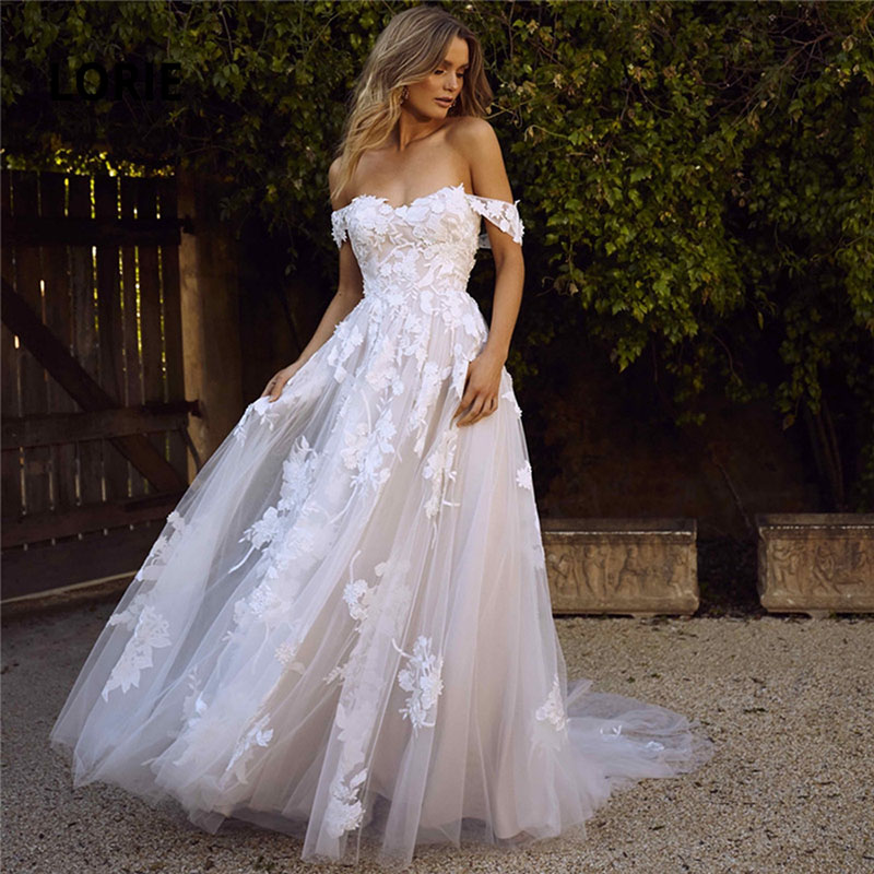 Image of Lace Wedding Dresses Off the Shoulder Appliques Bride Dress Princess Gown robe de mariee