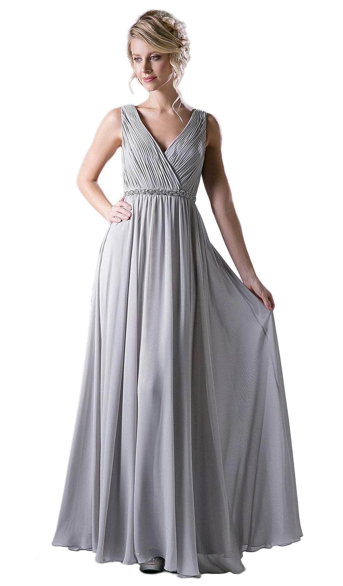 Image of Ladivine 1001 - Adorned Surplice Pleated V-neck A-line Dress