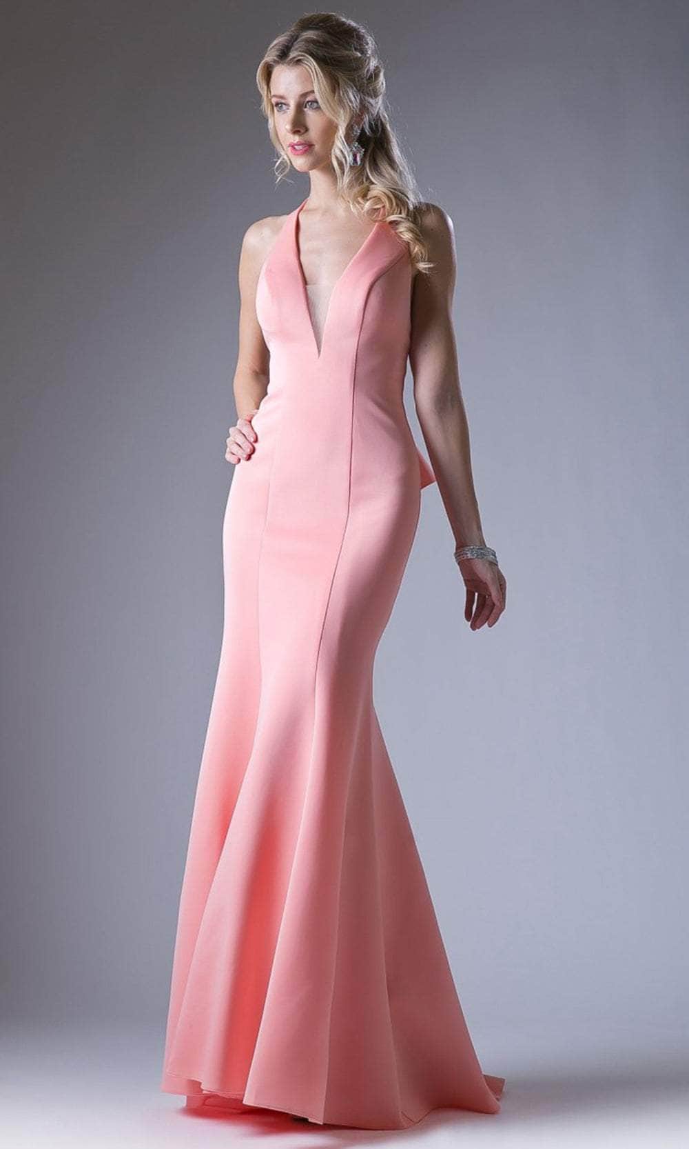Image of Ladivine 11661 - Halter Ruffled Back Trumpet Gown