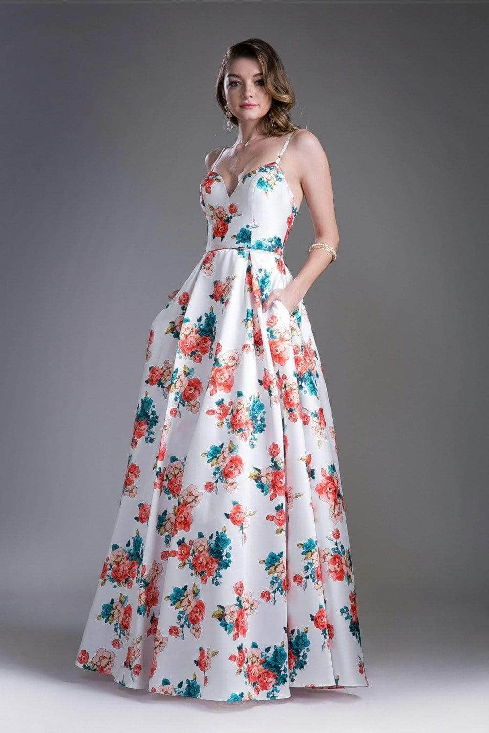 Image of Ladivine 13103 - Sweetheart Neck Evening Gown with Floral Pleats Evening Dress