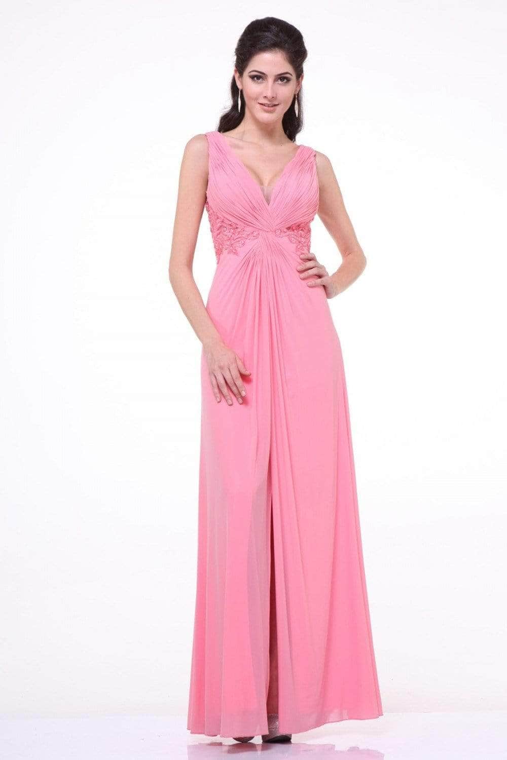 Image of Ladivine 73 - Embellished Plunging V-neck A-line Dress