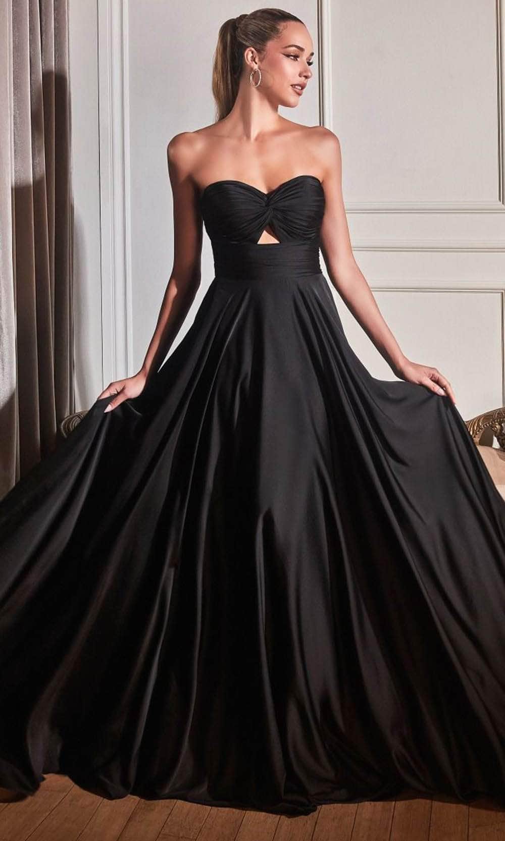 Image of Ladivine 7496 - Keyhole Strapless Satin A-line Gown