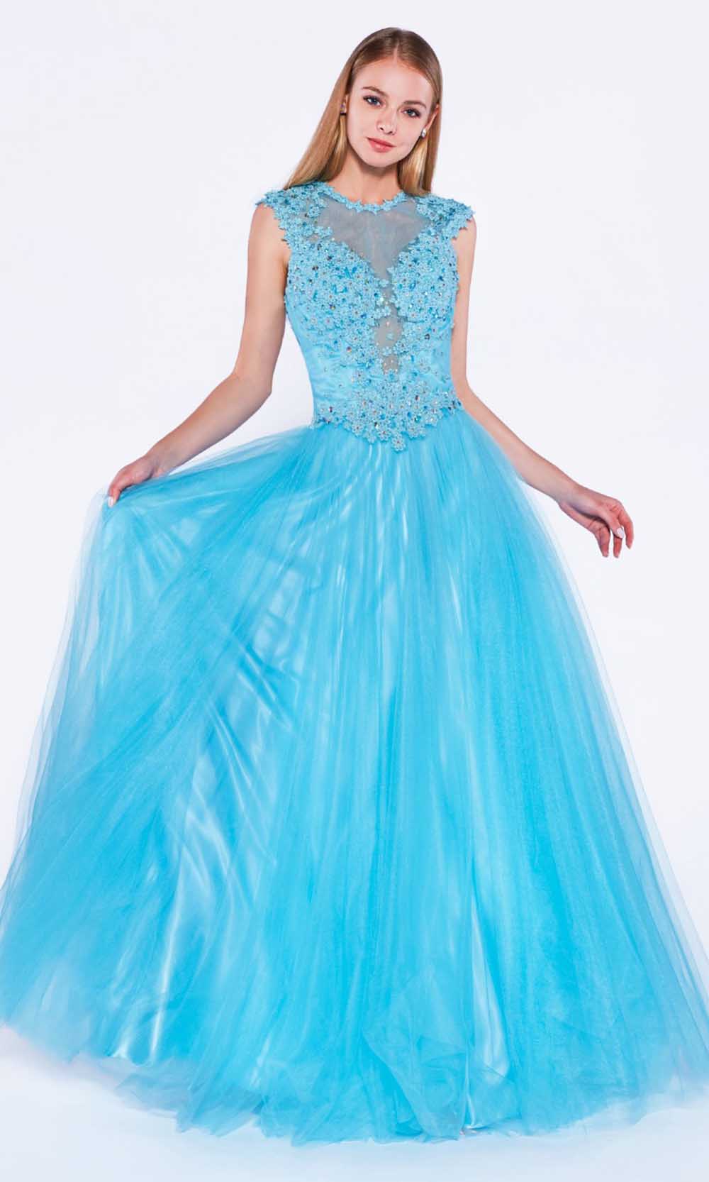 Image of Ladivine 7635 - Ornate Lace Illusion Jewel A-Line Dress