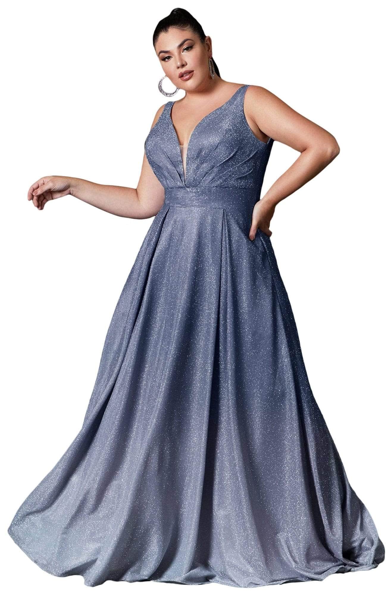 Image of Ladivine 9174C - Plunge V-neck Pleated A-line Gown