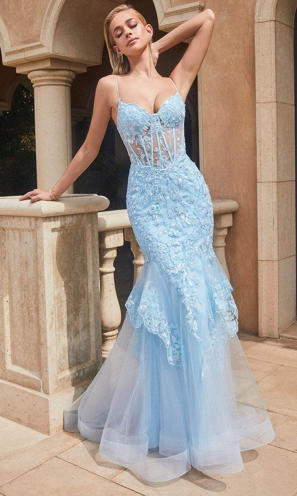 Image of Ladivine 9316 - Sleeveless Sheer Corset Embroidered Prom Gown