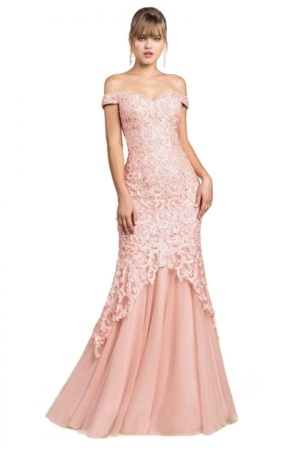 Image of Ladivine A0401 - Lace Overlay Off Shoulder Mermaid Gown