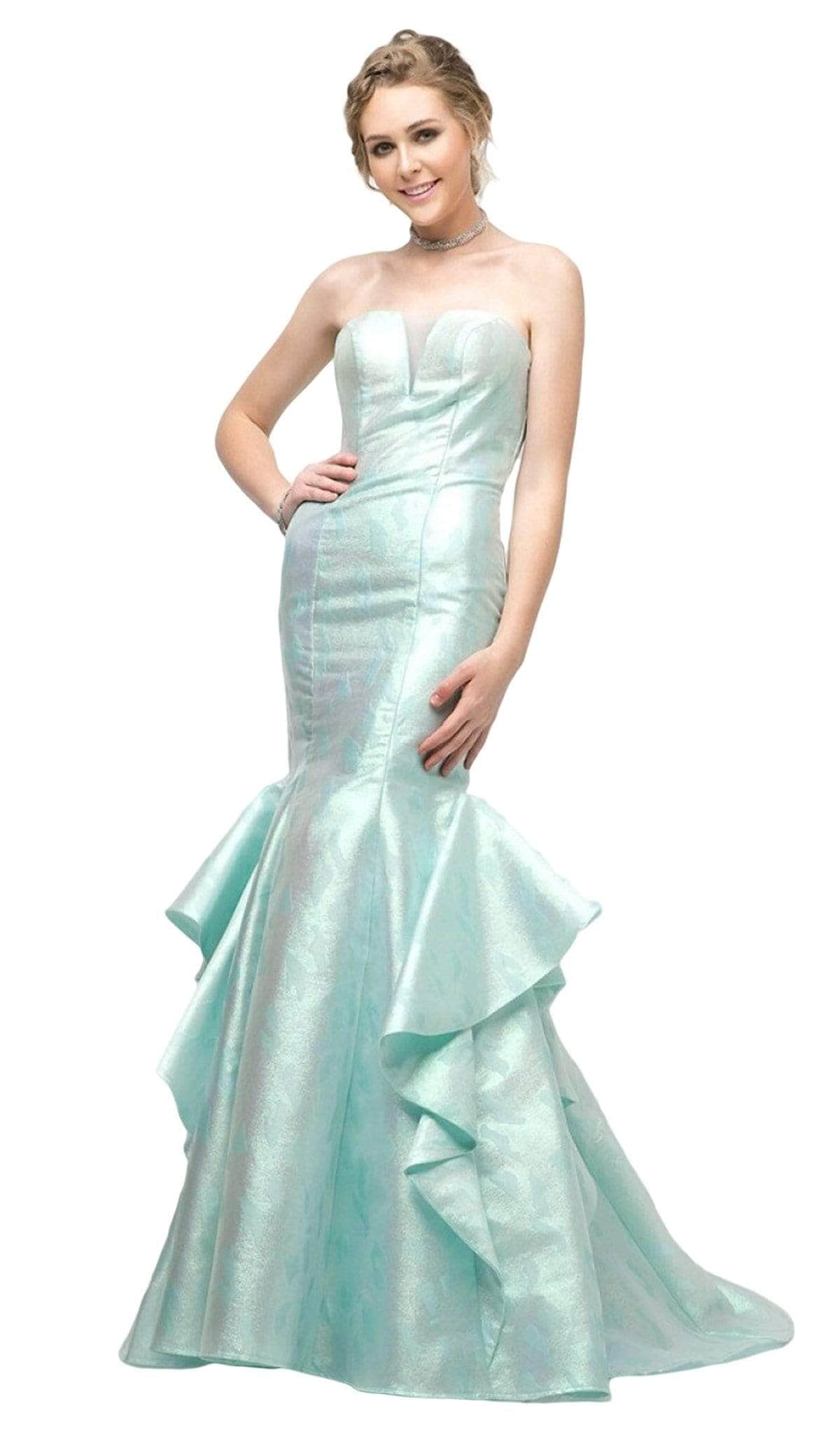 Image of Ladivine A5033 - Jacquard Layered Strapless Mermaid Gown