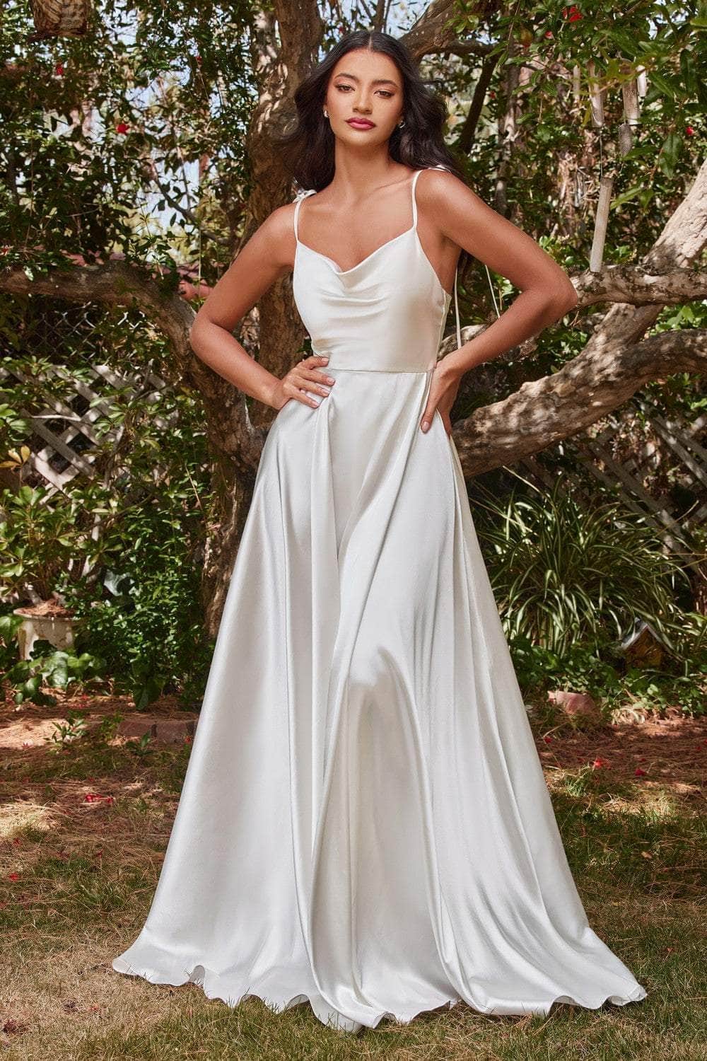 Image of Ladivine BD104W - Cowl Neck Satin A-Line Gown