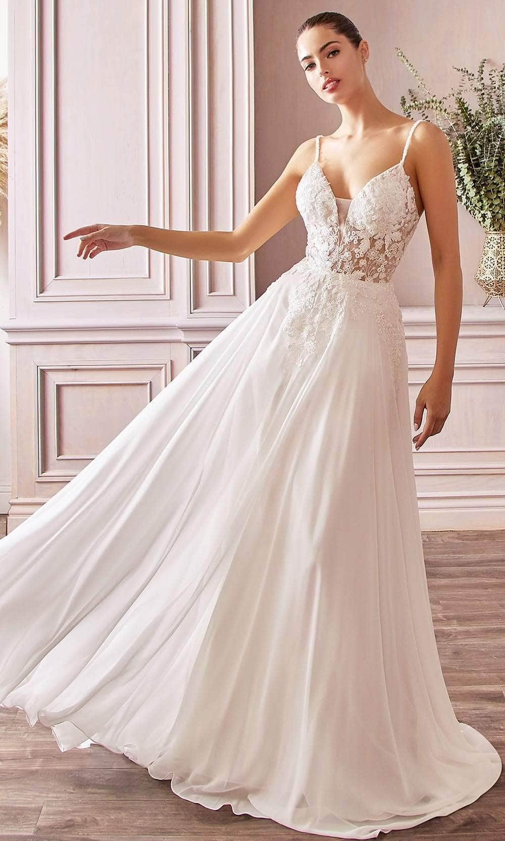 Image of Ladivine Bridals - TY11 Sheer Floral Chiffon Bridal Gown