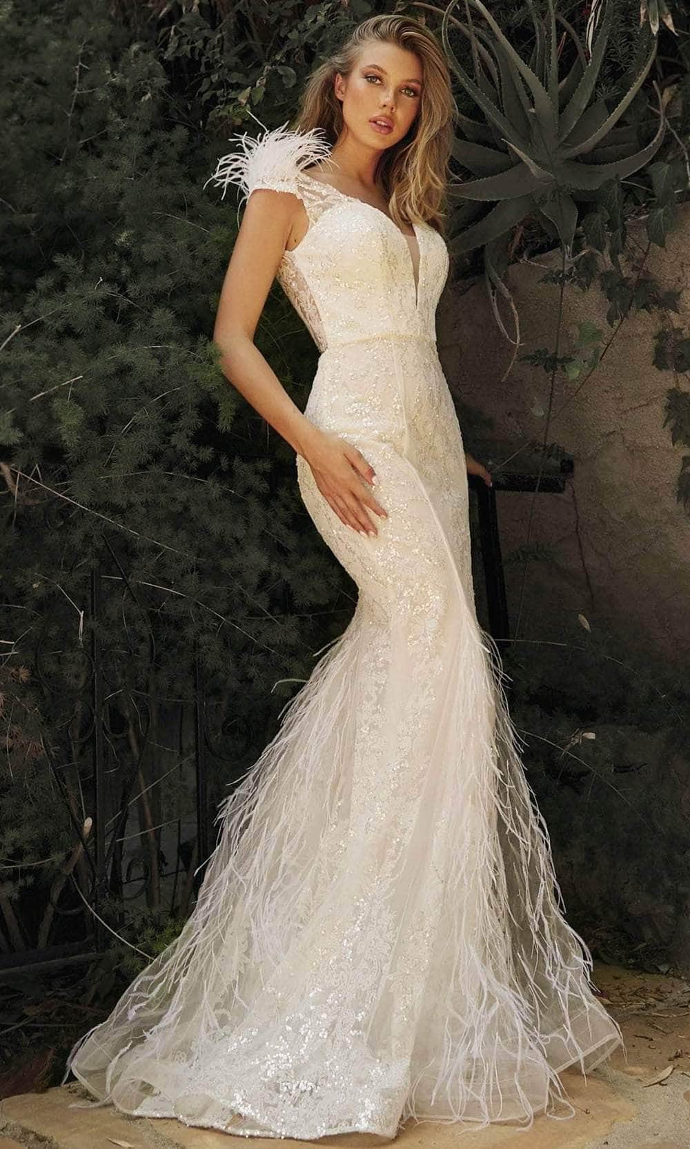 Image of Ladivine C57W - Feather Embellished Bridal Gown