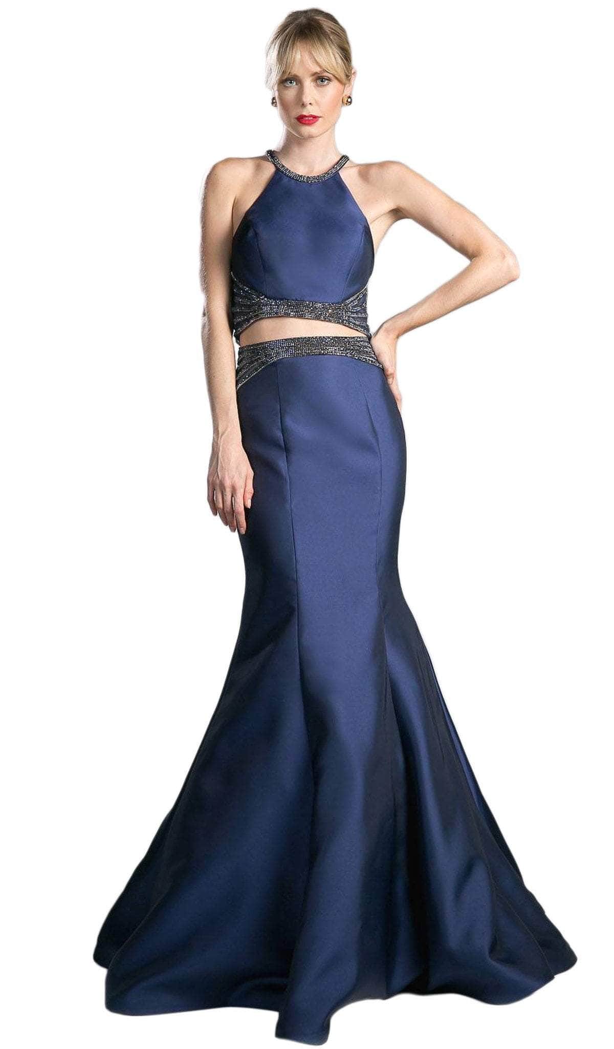 Image of Ladivine CB0023 - Halter Neck Beaded Two-Piece Mermaid Gown