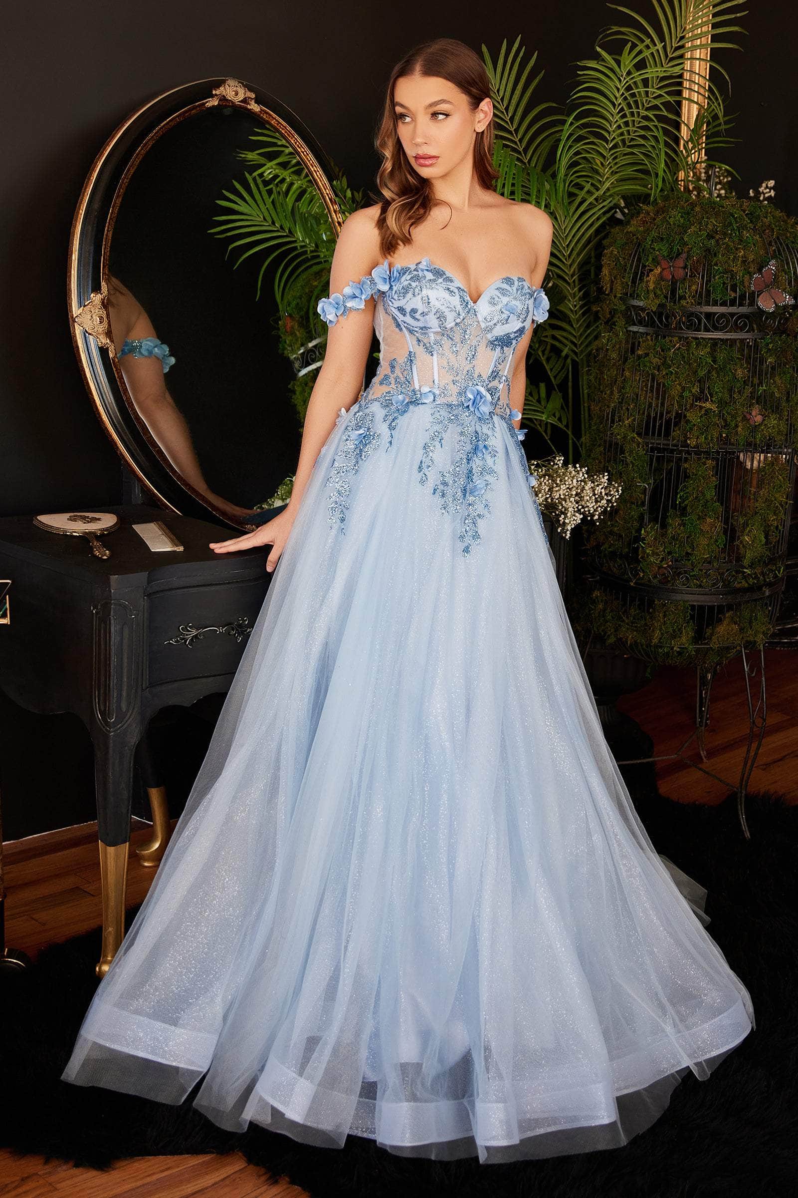 Image of Ladivine CB104 - Floral Sweetheart Evening Gown